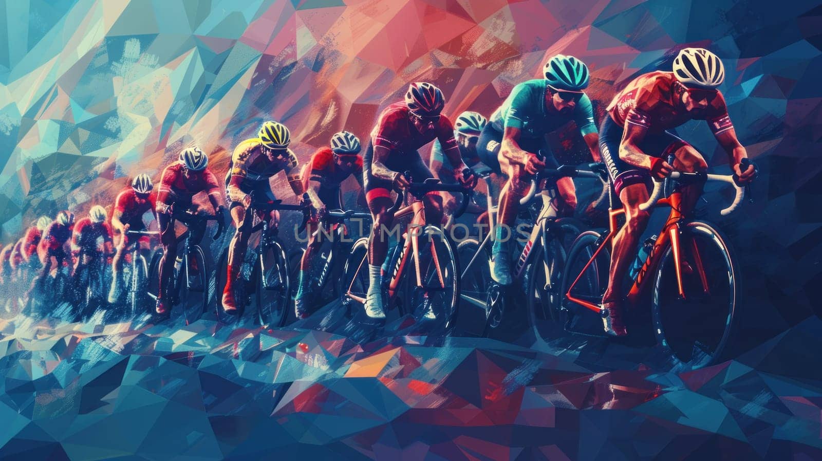 A group of cyclists are racing on a course with abstract background by golfmerrymaker