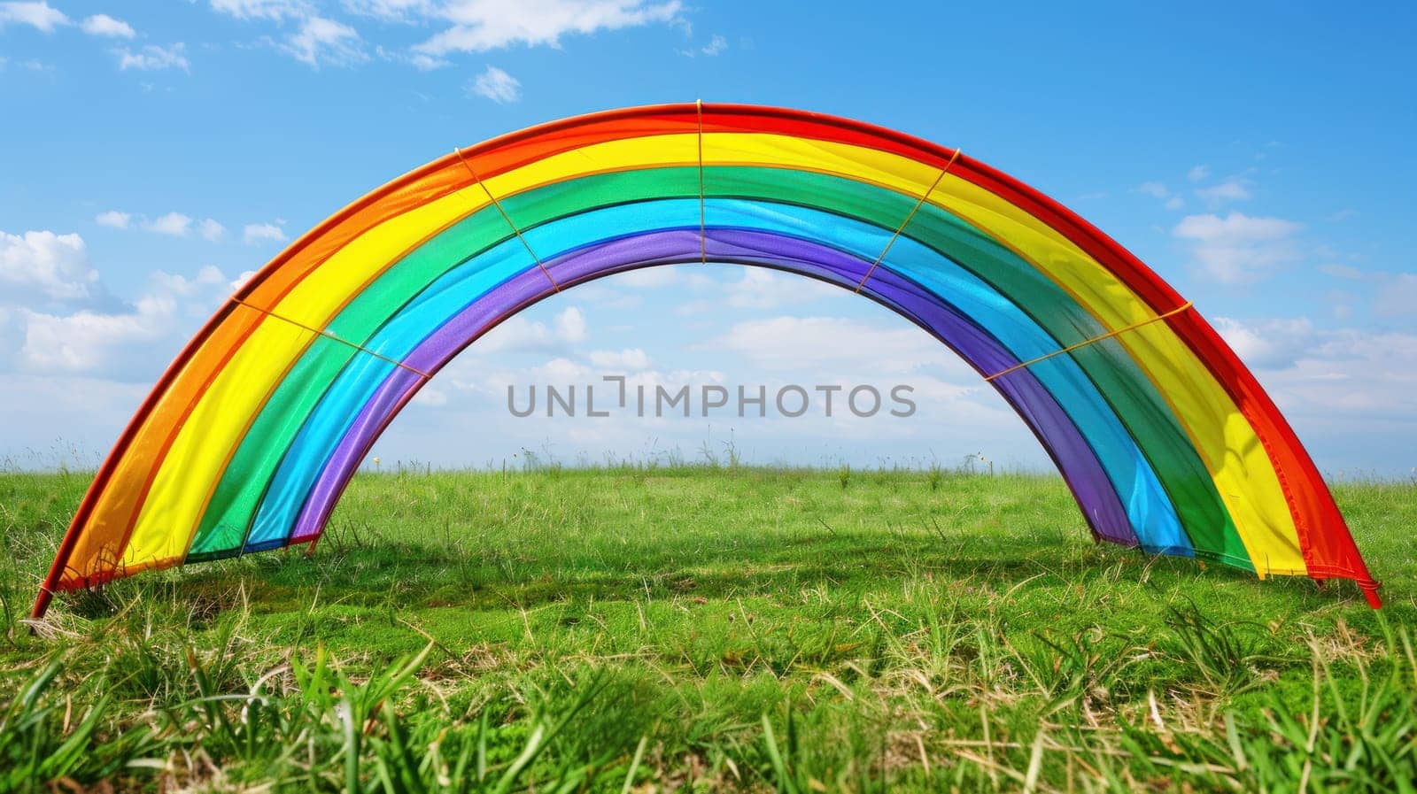 A rainbow is stretched across a field of grass by golfmerrymaker