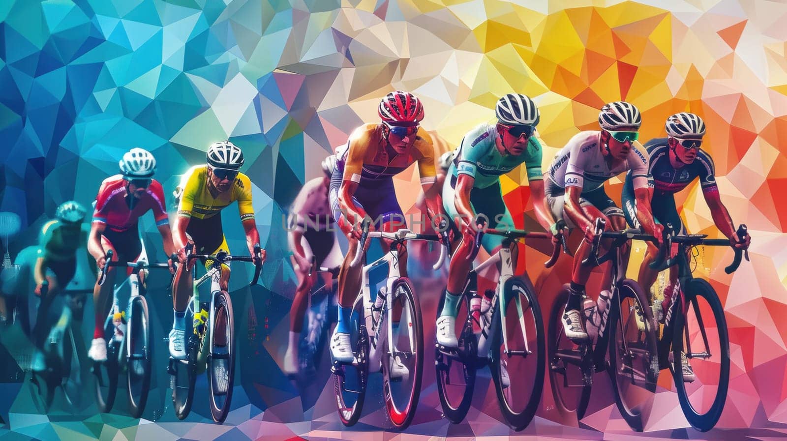 A group of cyclists are racing on a course with abstract background by golfmerrymaker