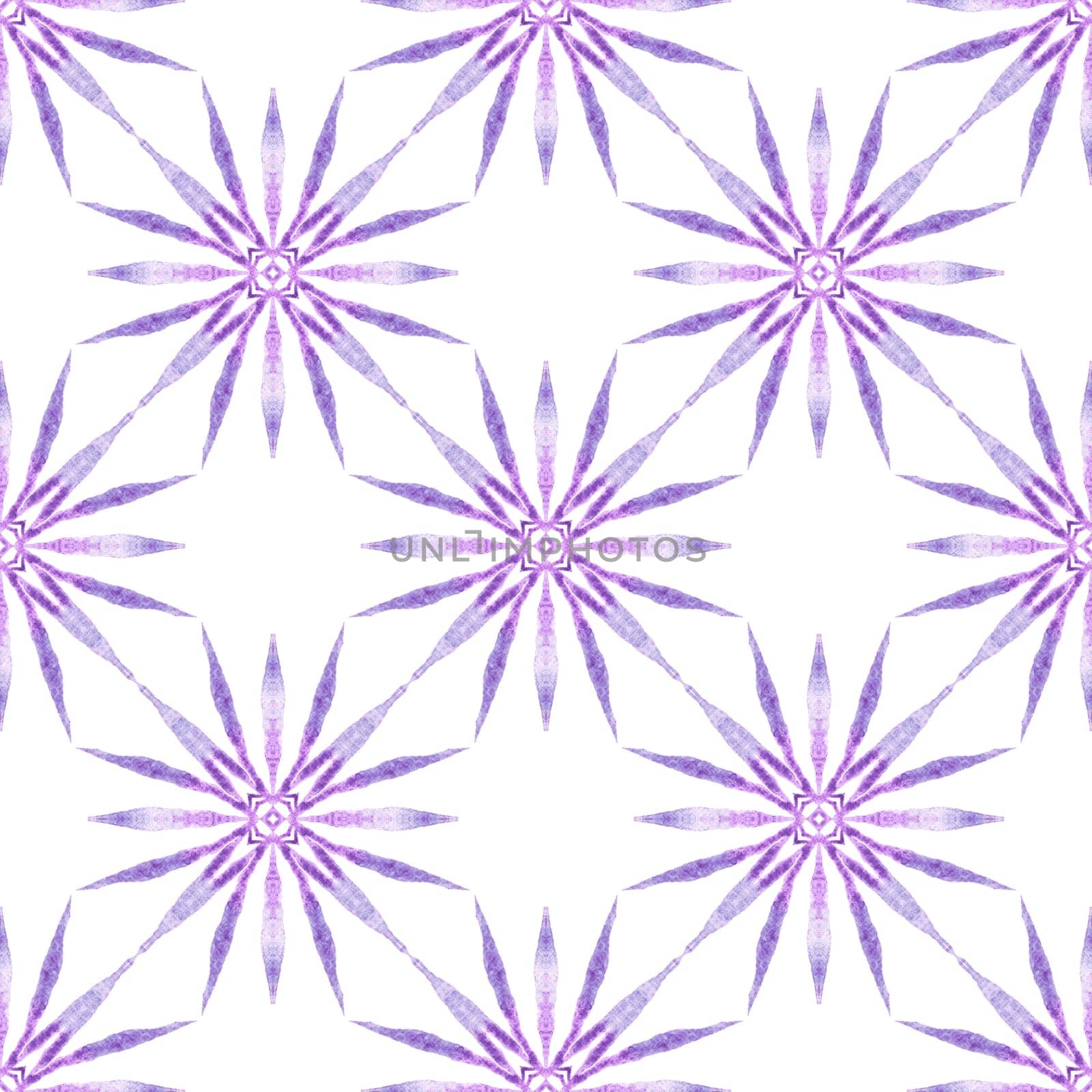 Textile ready terrific print, swimwear fabric, wallpaper, wrapping. Purple magnificent boho chic summer design. Green geometric chevron watercolor border. Chevron watercolor pattern.