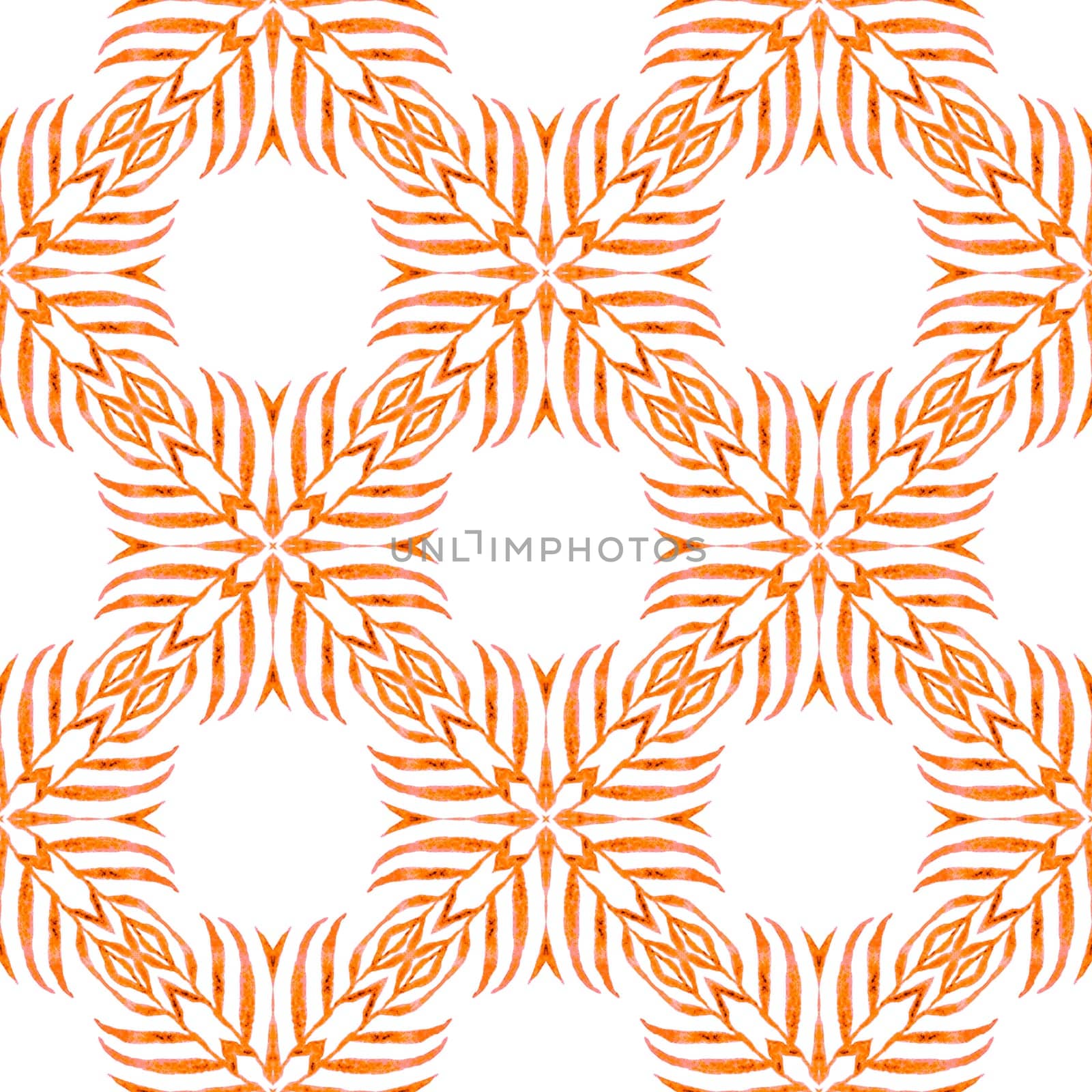Watercolor medallion seamless border. Orange excellent boho chic summer design. Textile ready beauteous print, swimwear fabric, wallpaper, wrapping. Medallion seamless pattern.