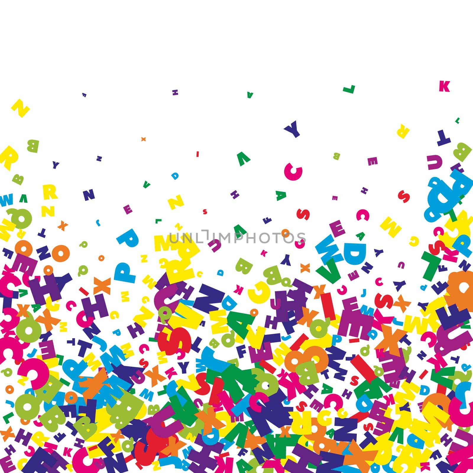 Concept of school background. Colorful childish falling letters of English language. Foreign languages study concept. Back to school banner .