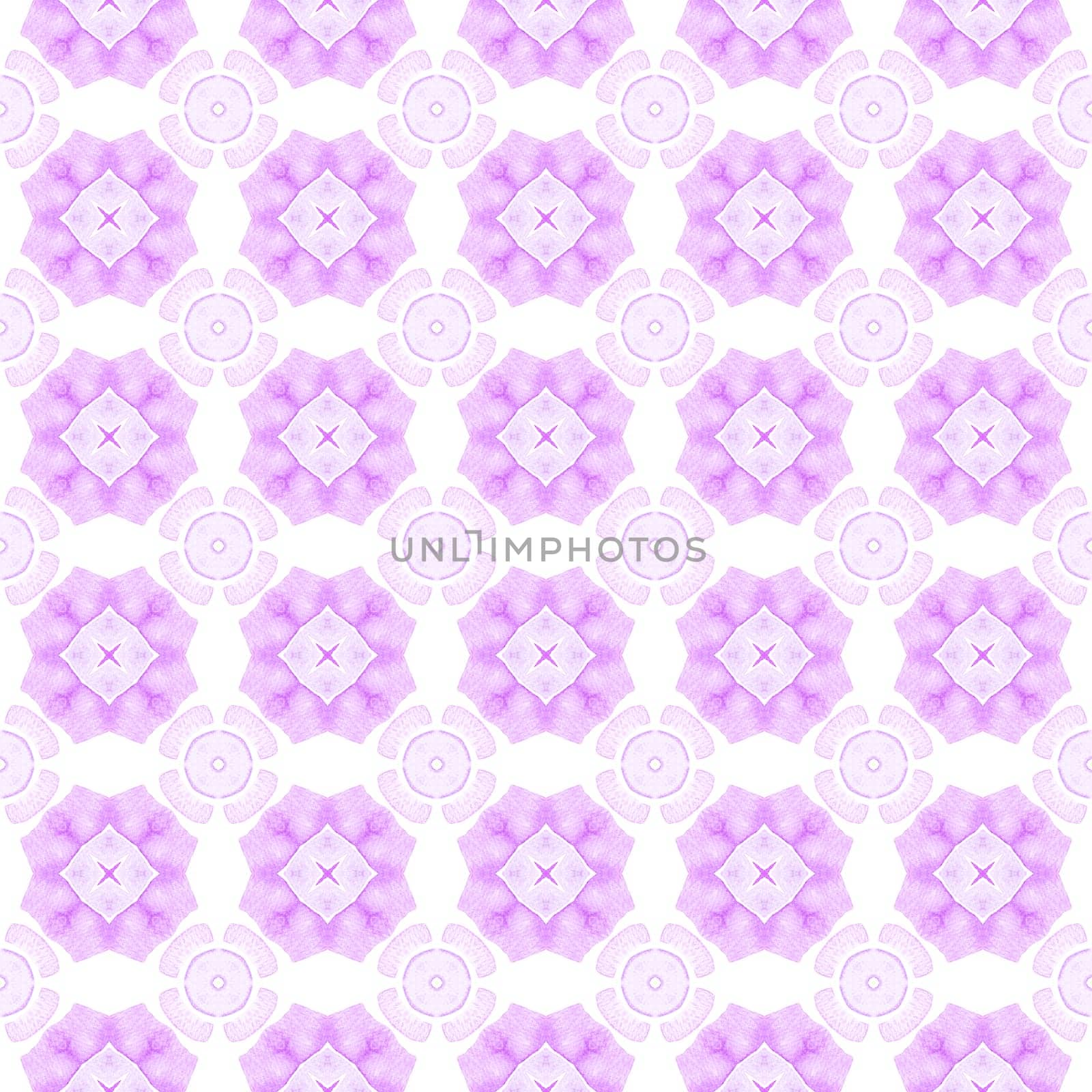 Ethnic hand painted pattern. Purple mesmeric boho chic summer design. Watercolor summer ethnic border pattern. Textile ready sightly print, swimwear fabric, wallpaper, wrapping.