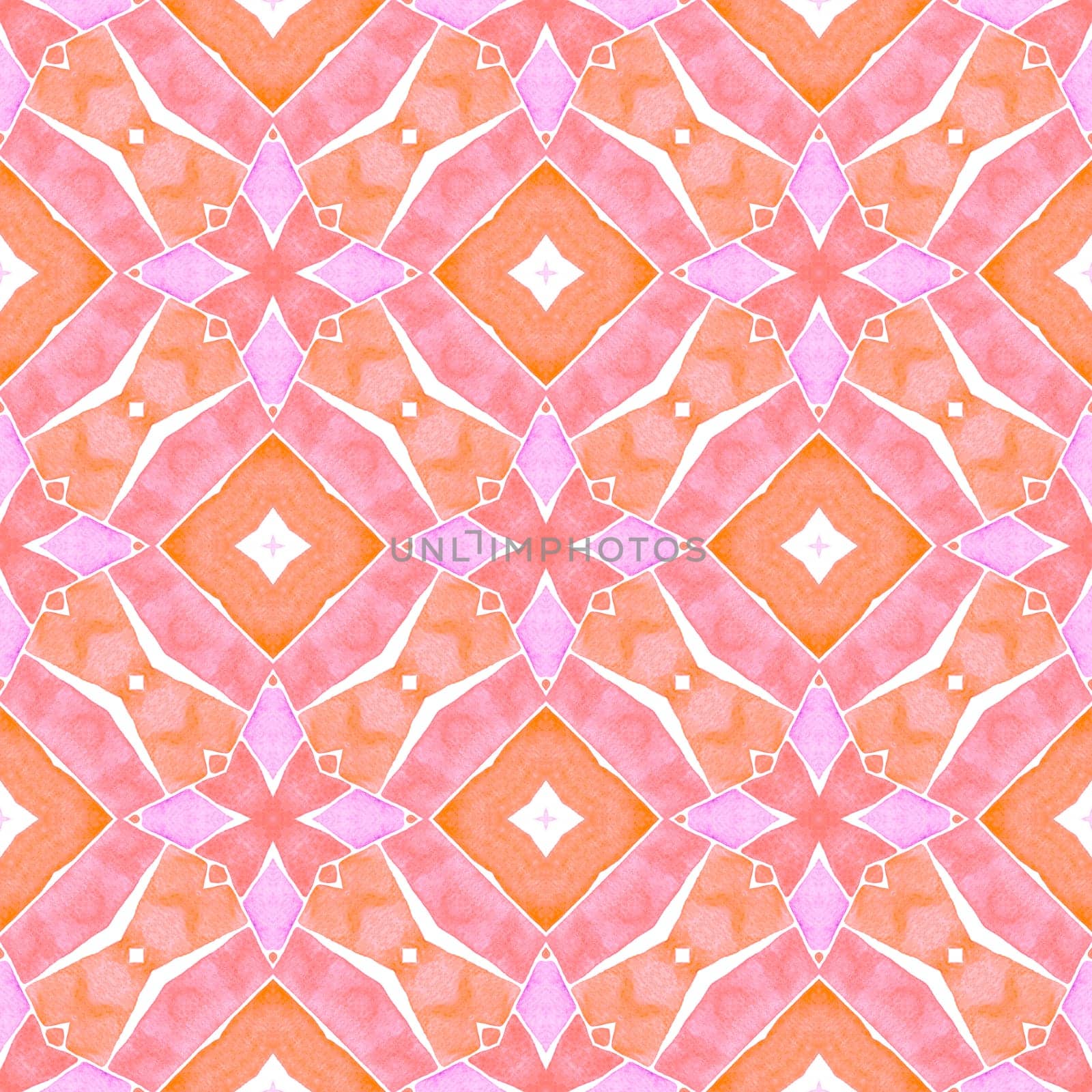 Textile ready unique print, swimwear fabric, wallpaper, wrapping. Orange interesting boho chic summer design. Medallion seamless pattern. Watercolor medallion seamless border.