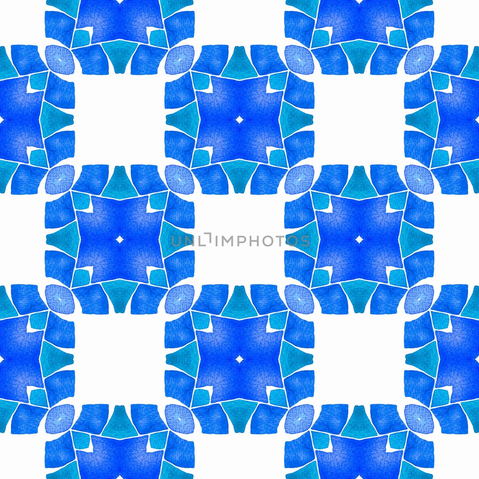Hand painted tiled watercolor border. Blue modern boho chic summer design. Tiled watercolor background. Textile ready awesome print, swimwear fabric, wallpaper, wrapping.