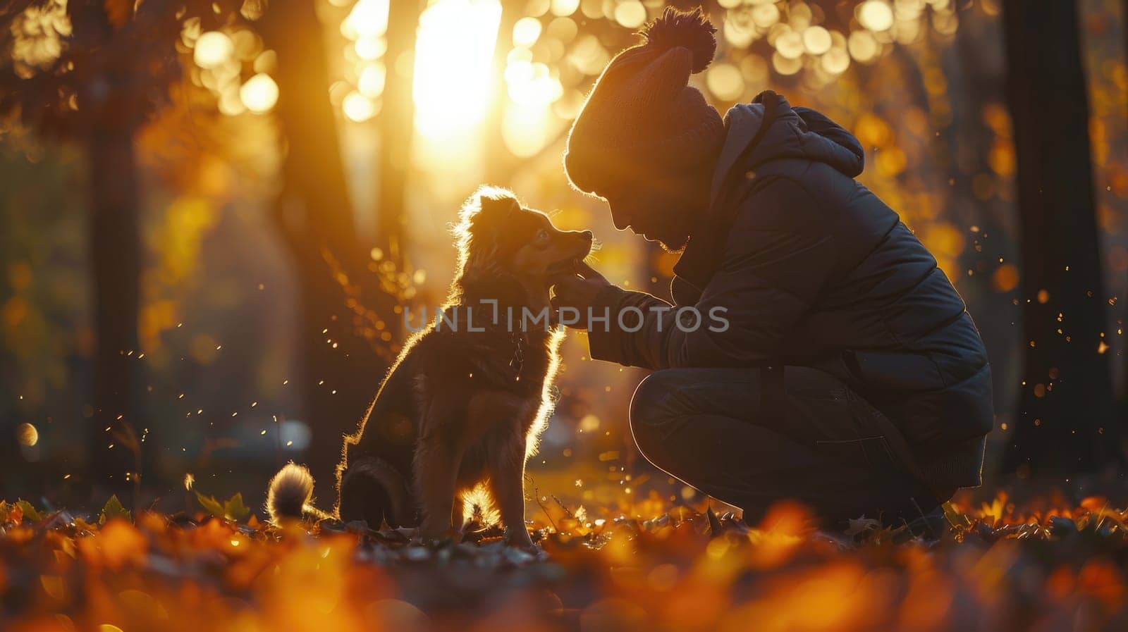 A pet owner playing with their dog in the park, Love and togetherness with pet.