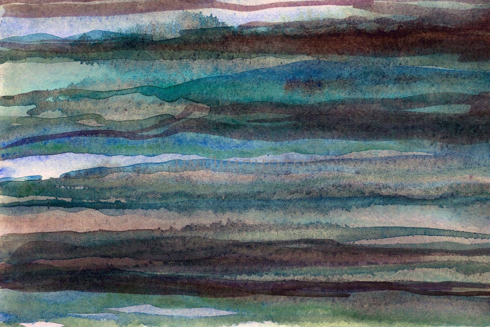 Striped blue -green watercolor paper background texture