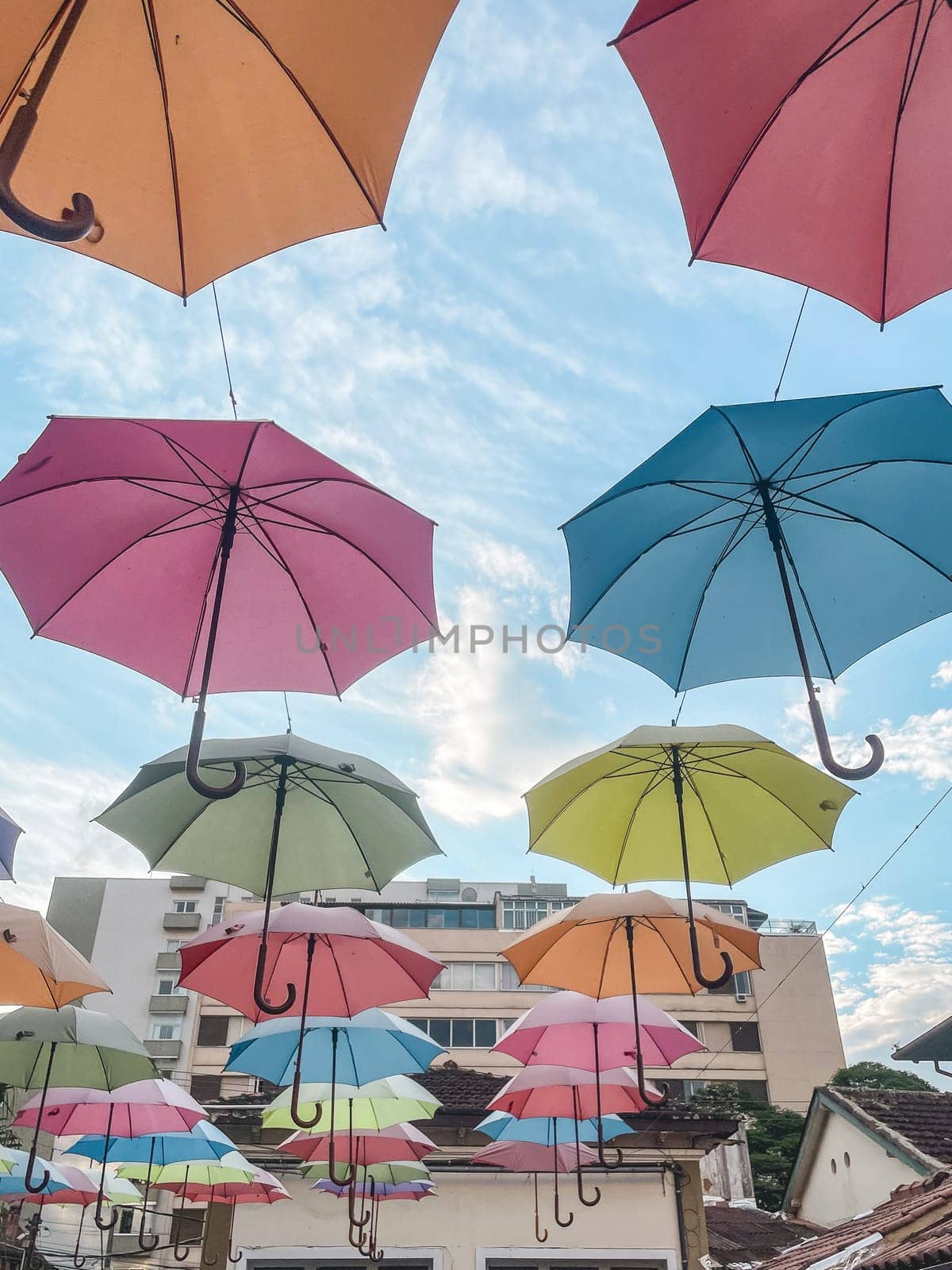 Colorful umbrella's at the center of Petropolis, Rio de Janeiro, Brazil.
