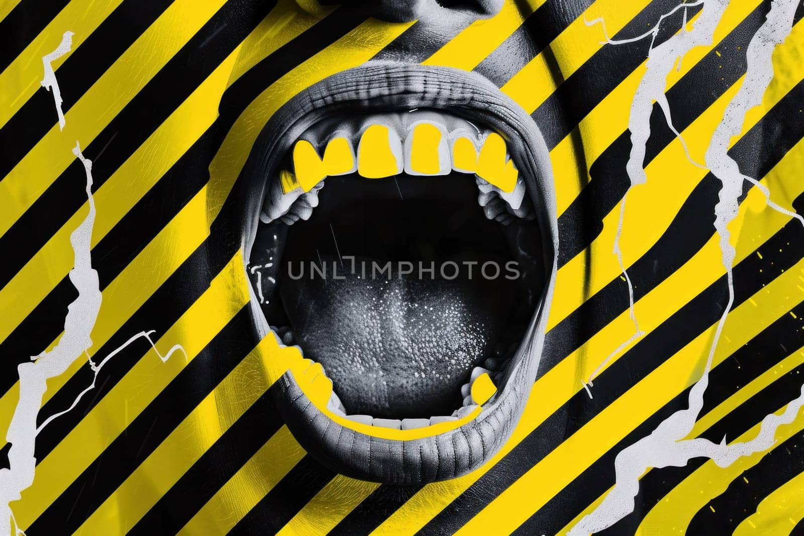 Colorful striped background with open mouth abstract expression of art and beauty