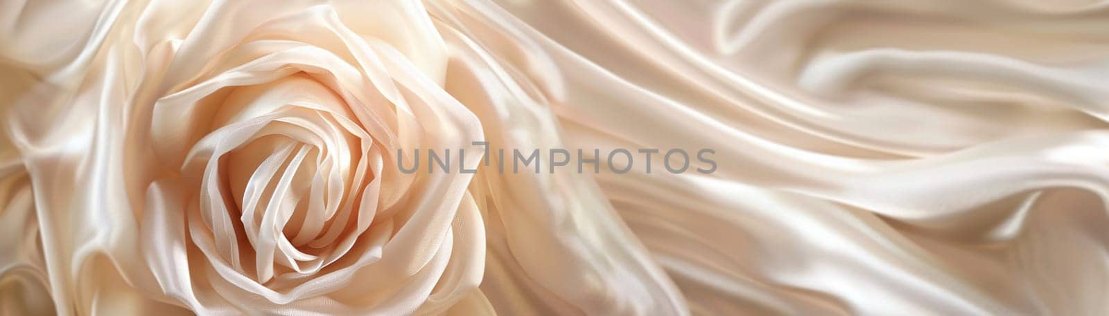 Stunning wedding background, banner, depicting silk fabric rose design, offering serene and luxurious feel, ideal for elegant wedding themes, with copy space. Generative AI. by creativebird