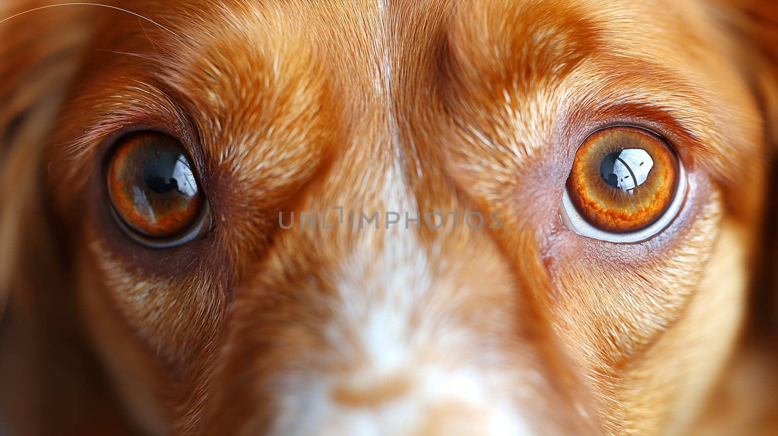 Close-up of a dog's brown eyes with a detailed gaze and fur, focusing on a pet's face