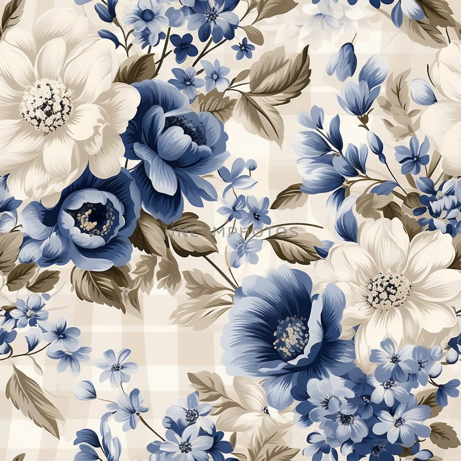 Seamless pattern tile background flowers and floral leaves plants. High quality photo