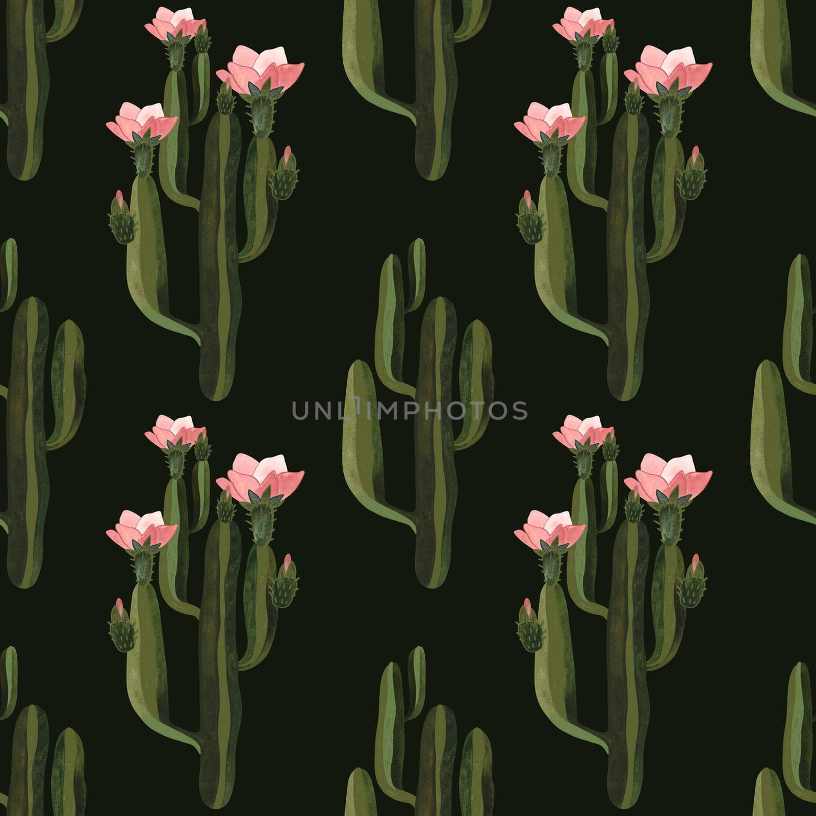 Cacti. Seamless watercolor pattern for wrapping paper, wallpaper and textiles