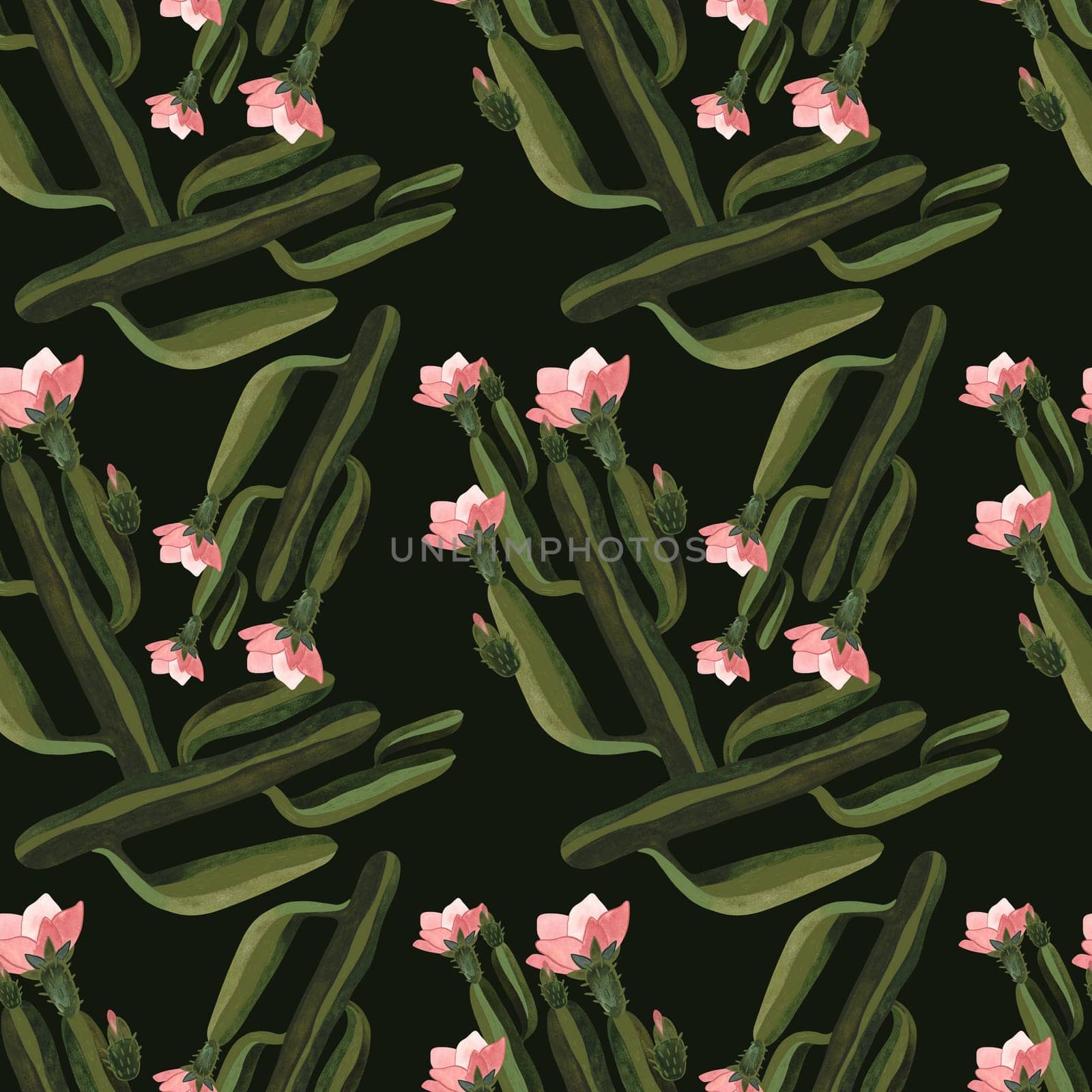 Cacti. Seamless watercolor pattern for wrapping paper, wallpaper and textiles