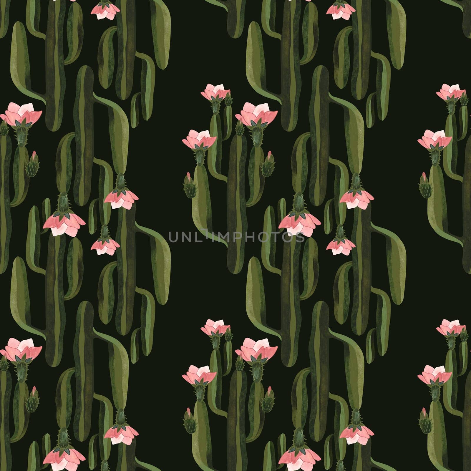 Cacti. Seamless watercolor pattern for wrapping paper, wallpaper and textiles