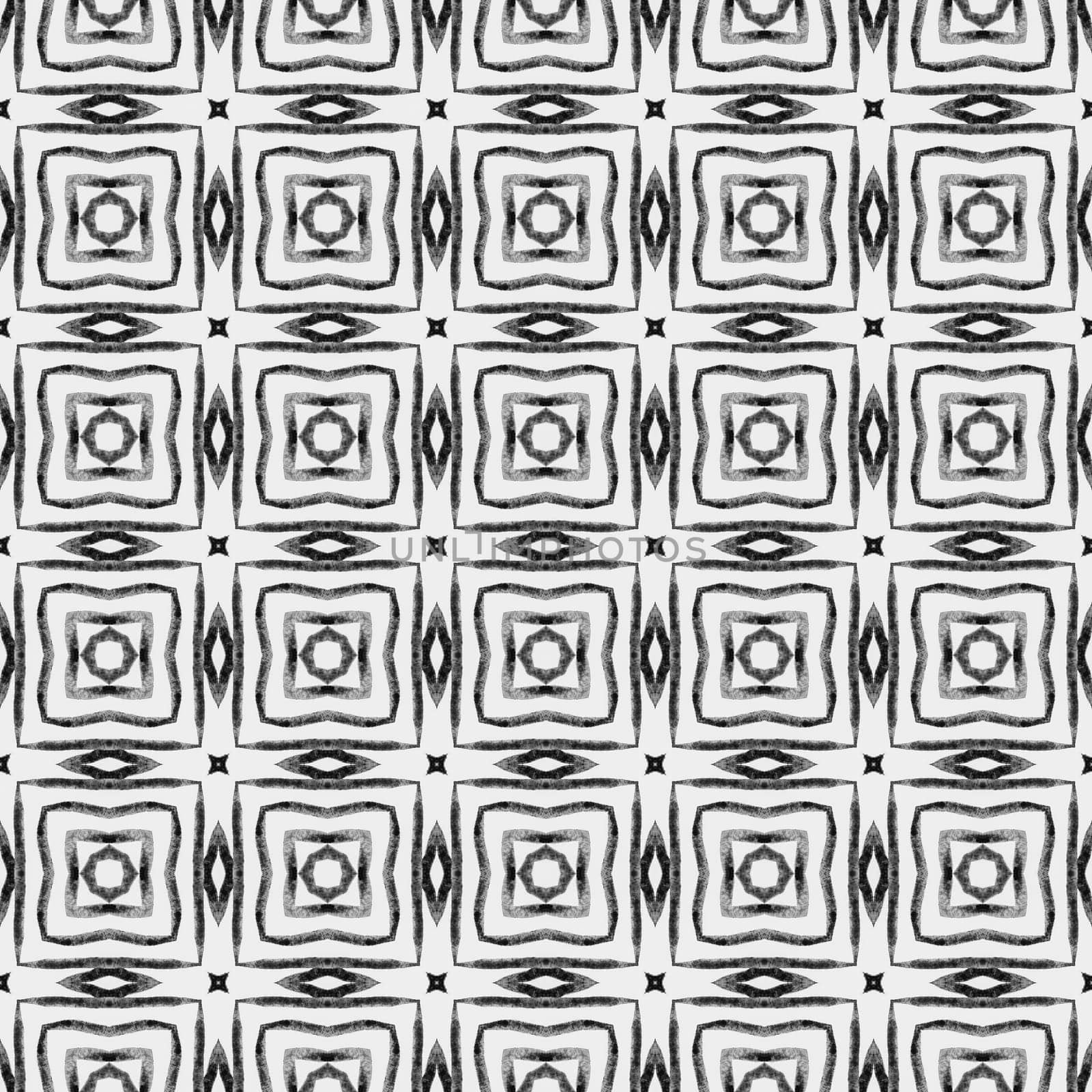Ethnic hand painted pattern. Black and white imaginative boho chic summer design. Watercolor summer ethnic border pattern. Textile ready wonderful print, swimwear fabric, wallpaper, wrapping.