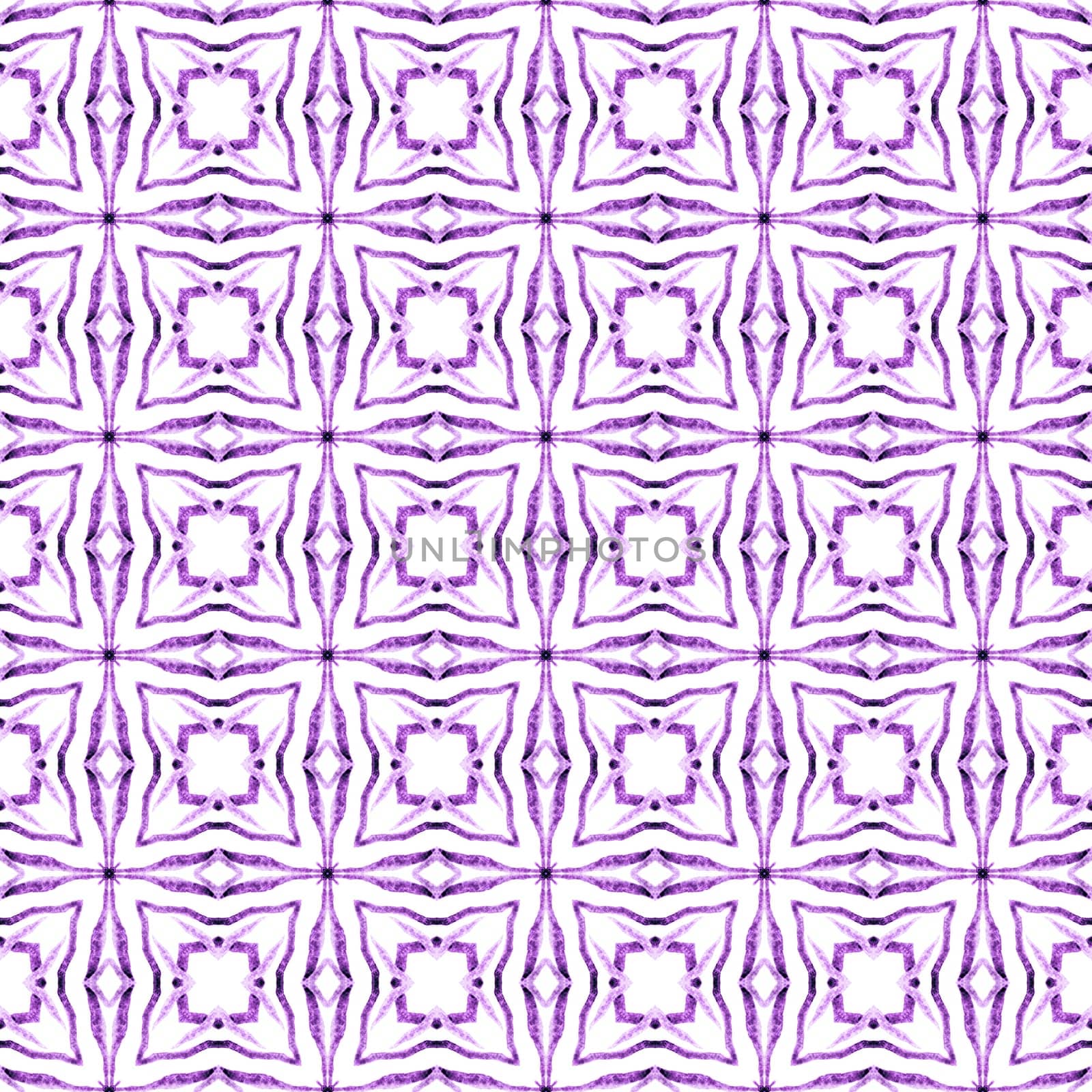 Tiled watercolor background. Purple incredible boho chic summer design. Hand painted tiled watercolor border. Textile ready elegant print, swimwear fabric, wallpaper, wrapping.