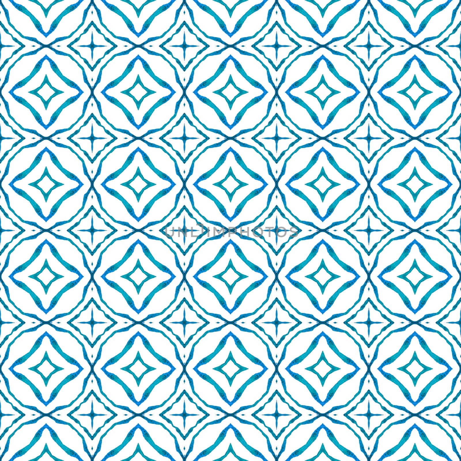 Watercolor summer ethnic border pattern. Blue creative boho chic summer design. Textile ready surprising print, swimwear fabric, wallpaper, wrapping. Ethnic hand painted pattern.