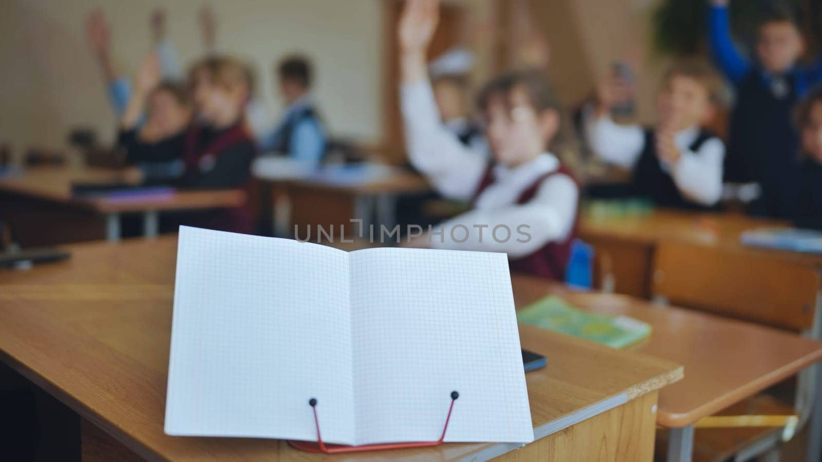 Notebook on a stand in the classroom during a lesson