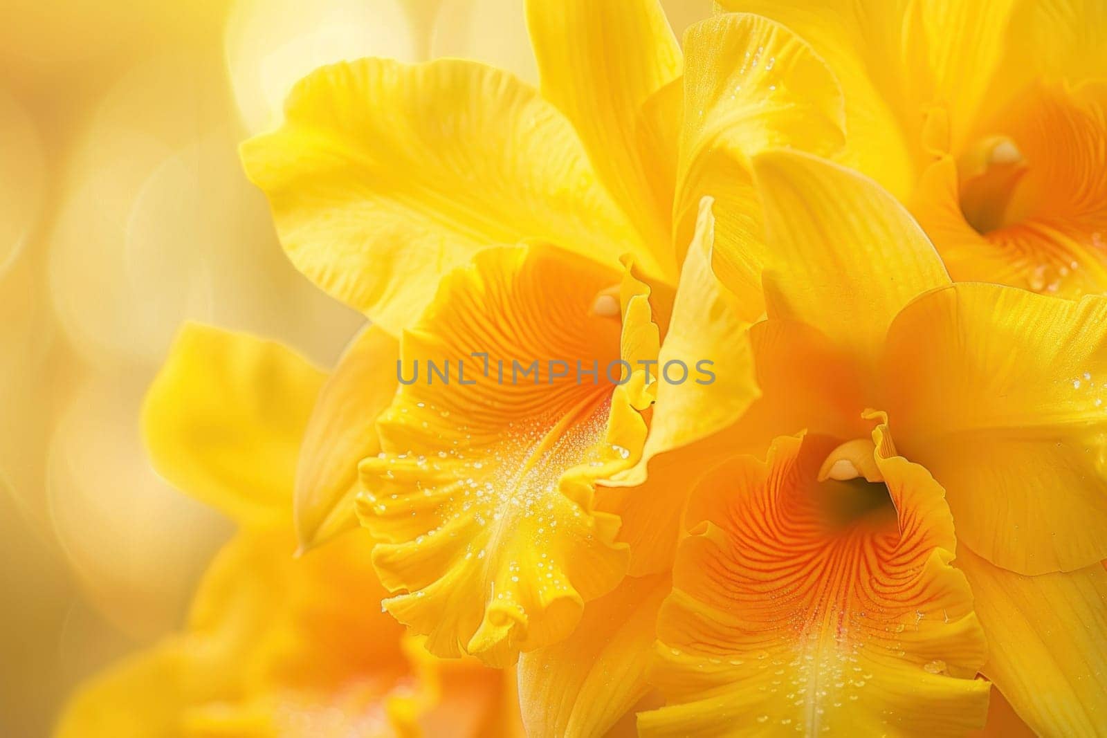 Yellow petals with water droplets close up of beautiful blooming flowers with dewdrops for nature and beauty themes
