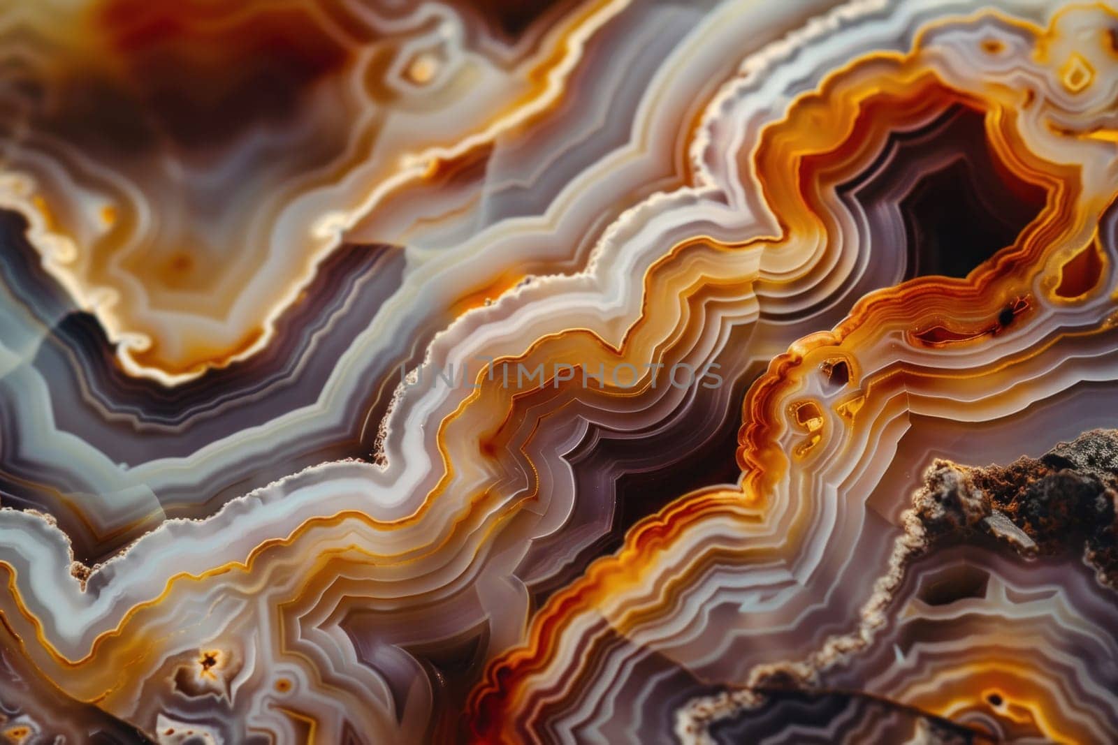 Colorful agate rock with vibrant orange, yellow, and brown patterns a closeup mineral exploration in earth's natural wonders