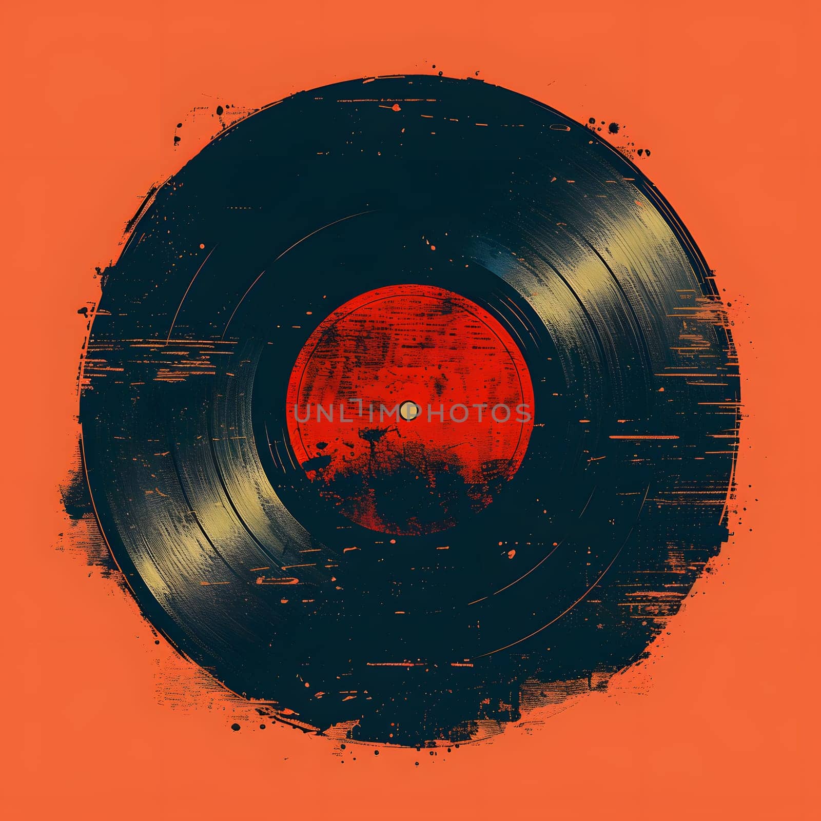 Vibrant black record with red label on orange backdrop by Nadtochiy