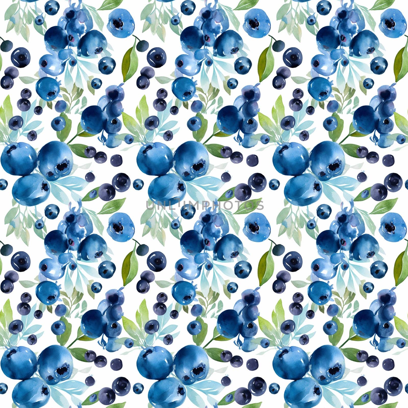Seamless abstract watercolor pattern with blackberry and blueberry on a white background. Pattern for fabric, wrapping paper. Generative AI