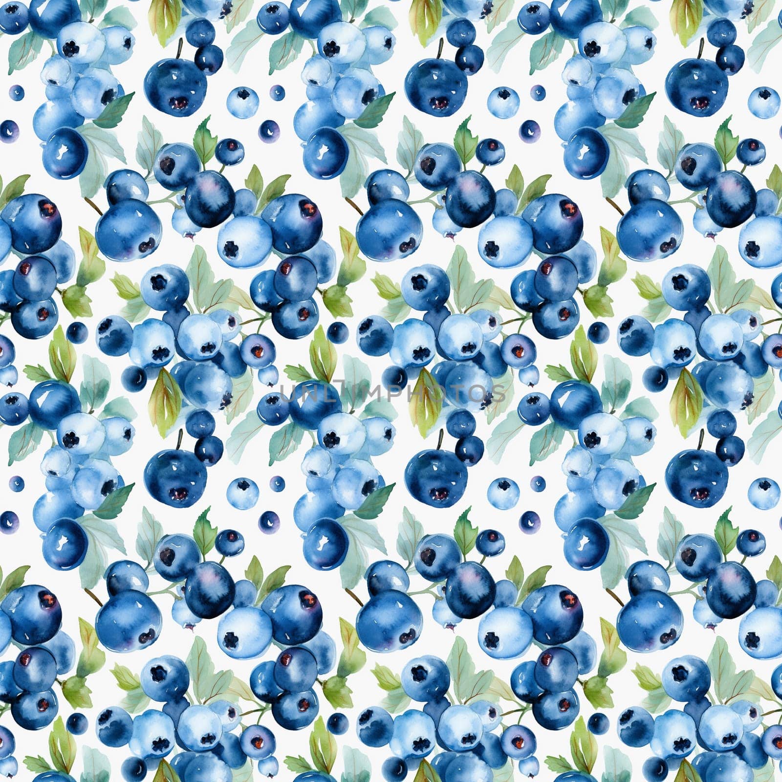 Seamless abstract watercolor pattern with blackberry and blueberry on a white background. Pattern for fabric, wrapping paper. Generative AI