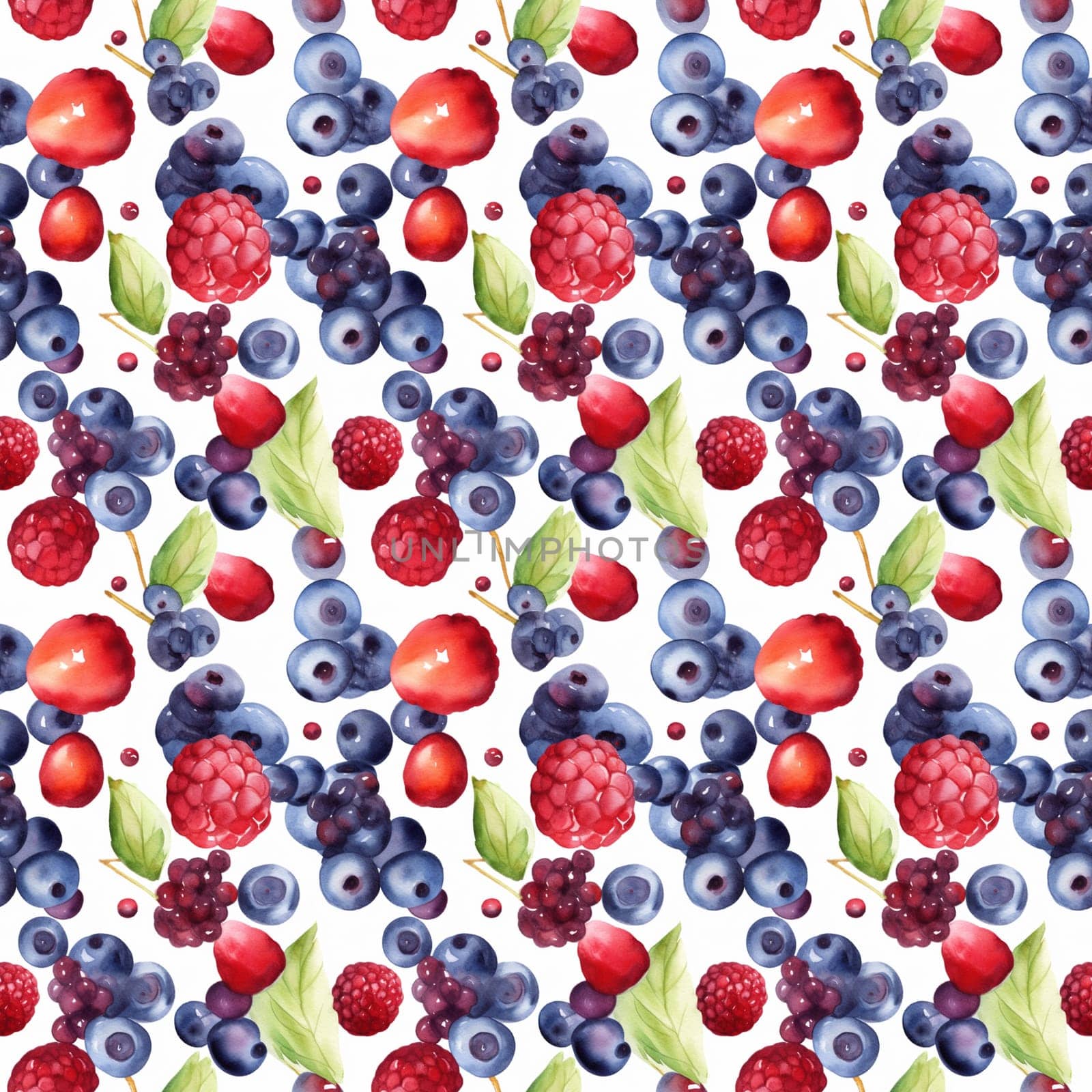 Seamless abstract watercolor pattern with berries on a white background. Pattern for fabric, wrapping paper. Generative AI