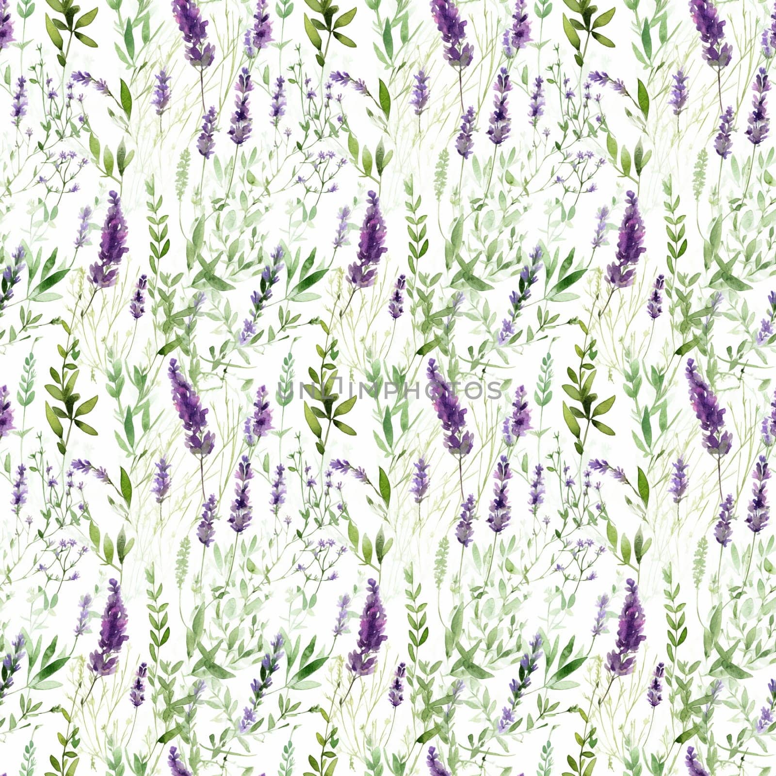 Seamless abstract watercolor pattern with lavender on a white background. Pattern for fabric, wrapping paper. Generative AI