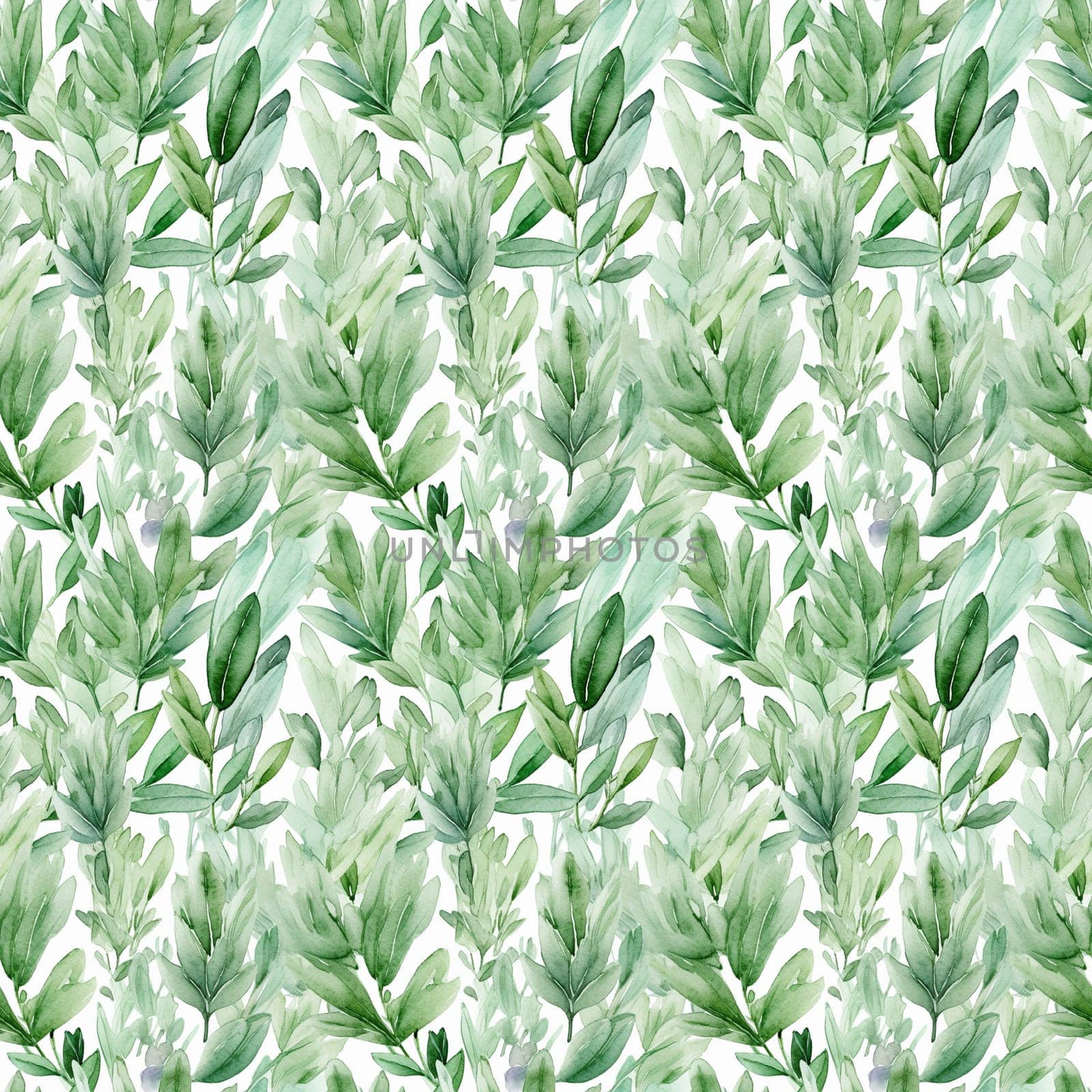 Seamless abstract watercolor pattern with green herbs on a white background. Pattern for fabric, wrapping paper. Generative AI
