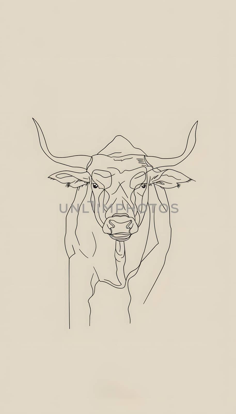 Illustration of a working animal with long horns on a beige background by Nadtochiy