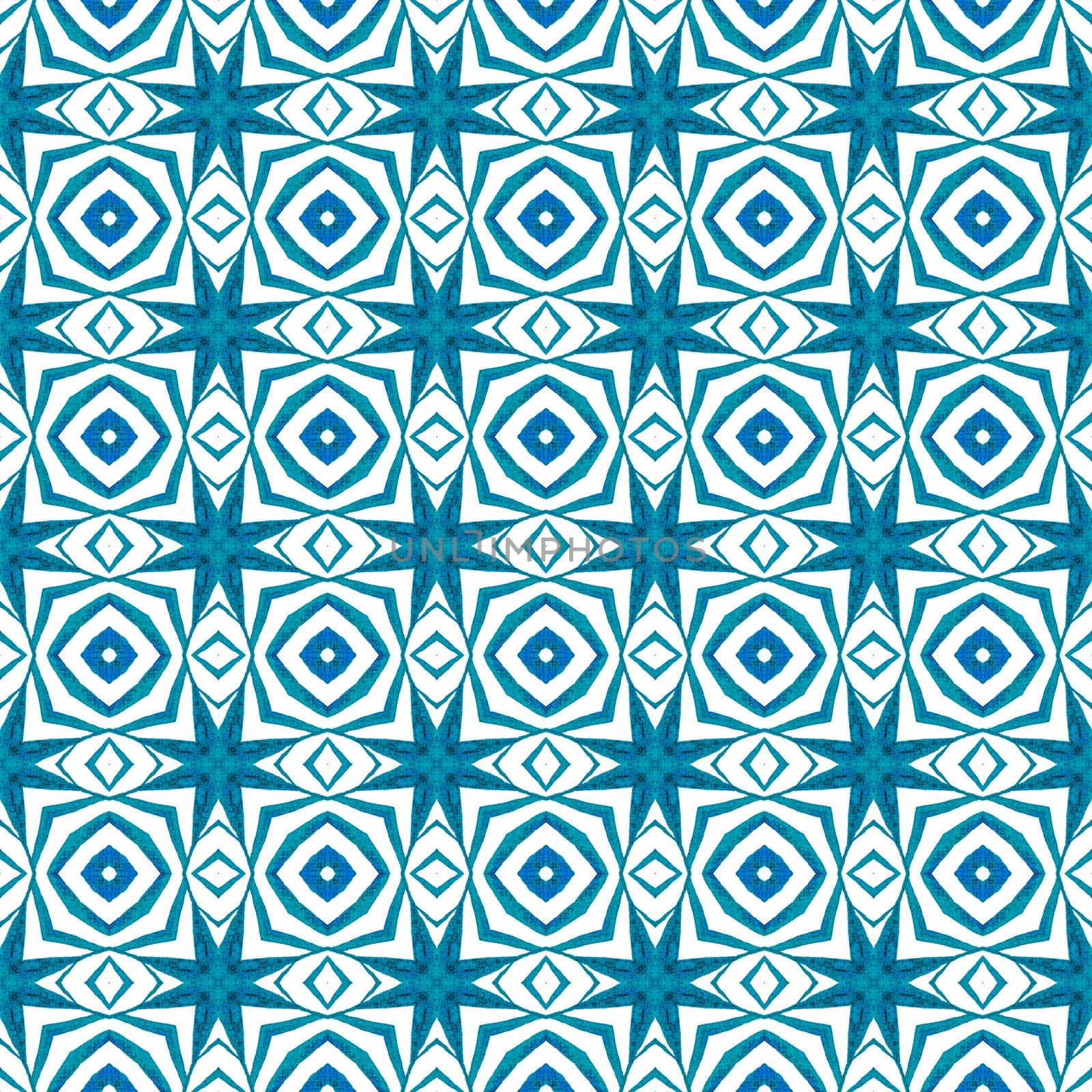 Mosaic seamless pattern. Blue imaginative boho chic summer design. Textile ready fresh print, swimwear fabric, wallpaper, wrapping. Hand drawn green mosaic seamless border.