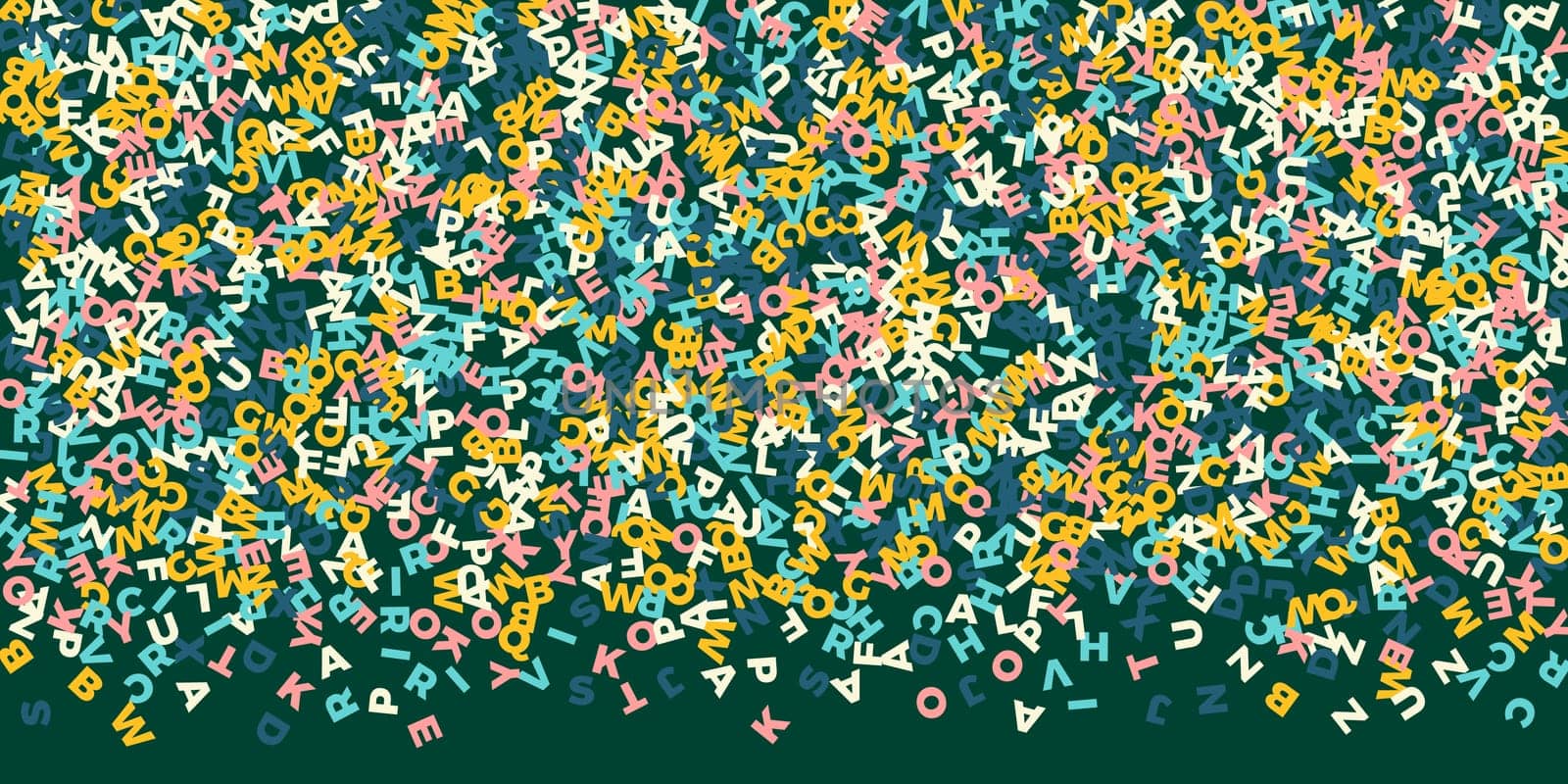 Concept of school background. Colorful childish falling letters of English language. Foreign languages study concept. Back to school banner .