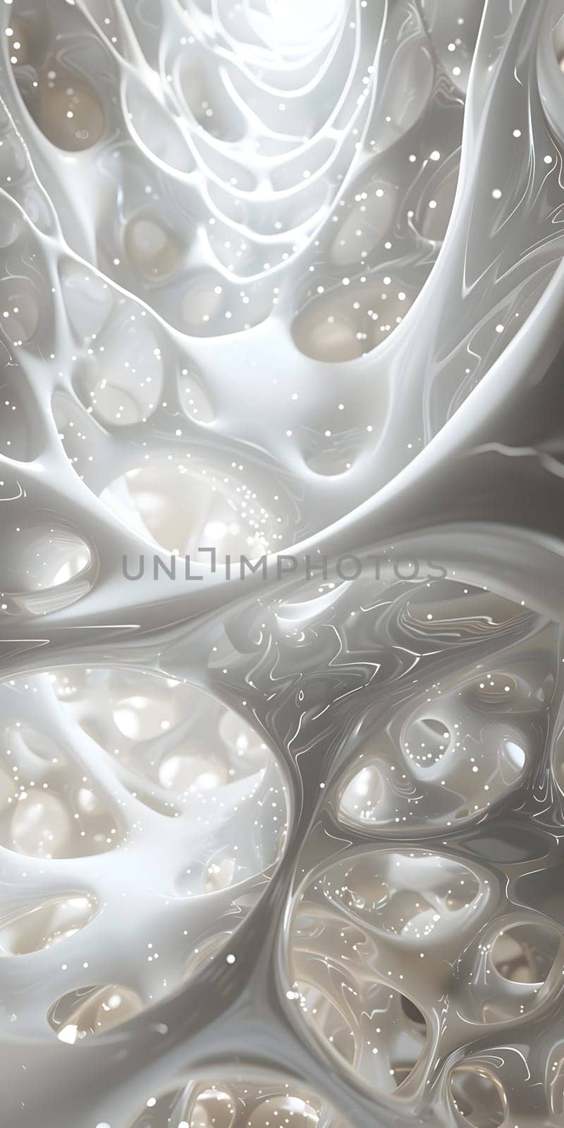 Closeup of silver liquid with bubbles in transparent material by Nadtochiy