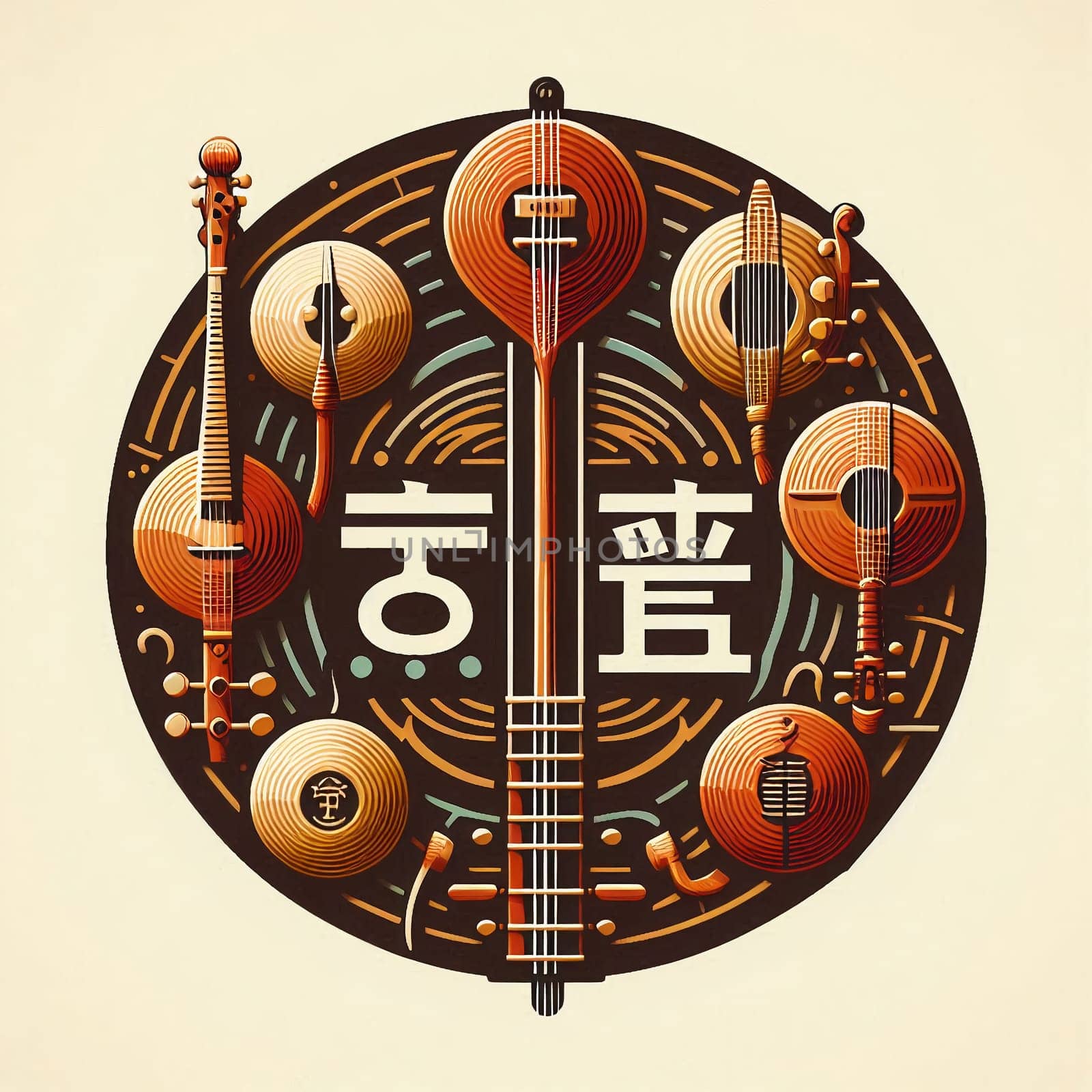 Colored Asian Musical Instruments Logo Icon by VeronikaAngo