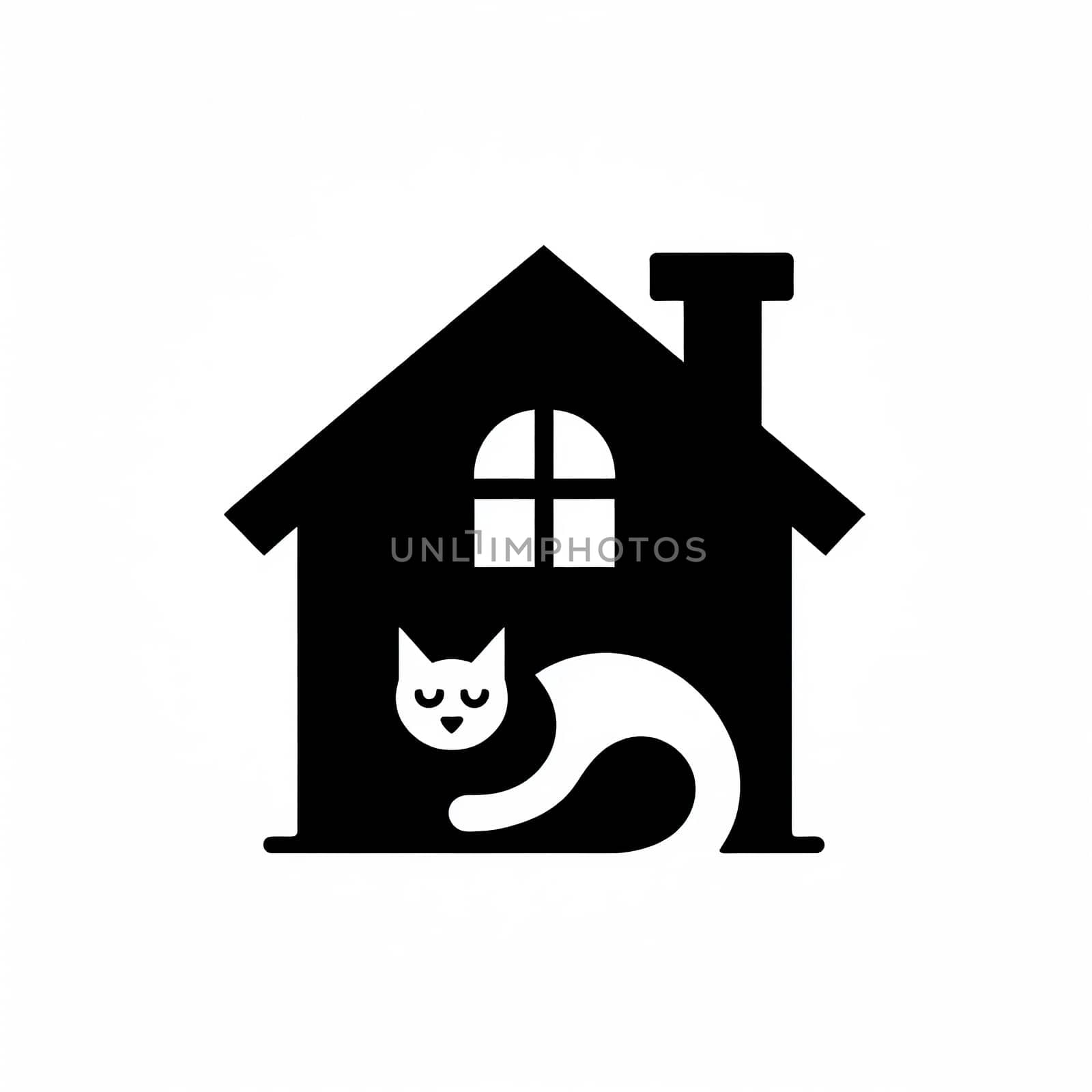 Black and white icon of cat and house by VeronikaAngo