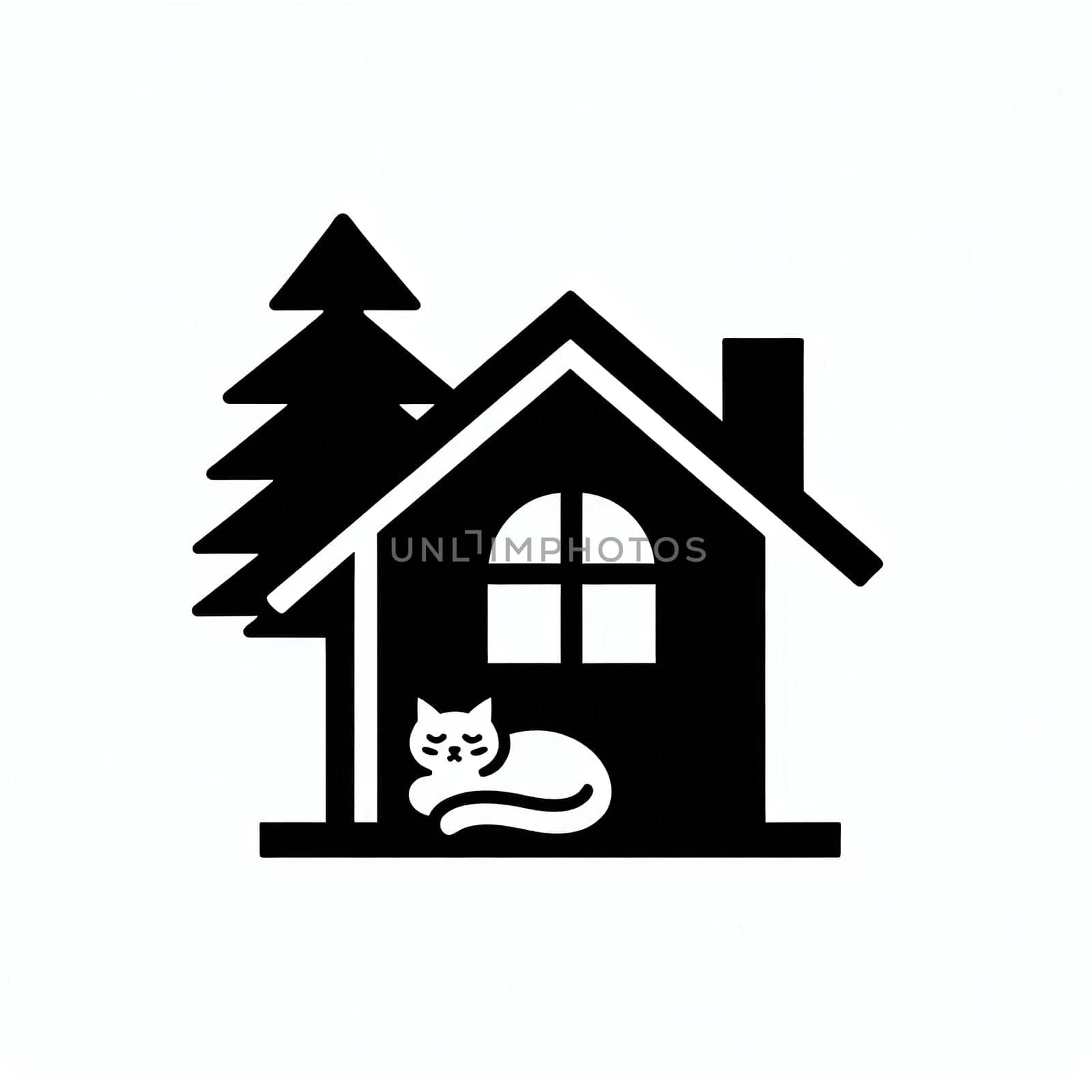 Black and white icon of cat and house by VeronikaAngo