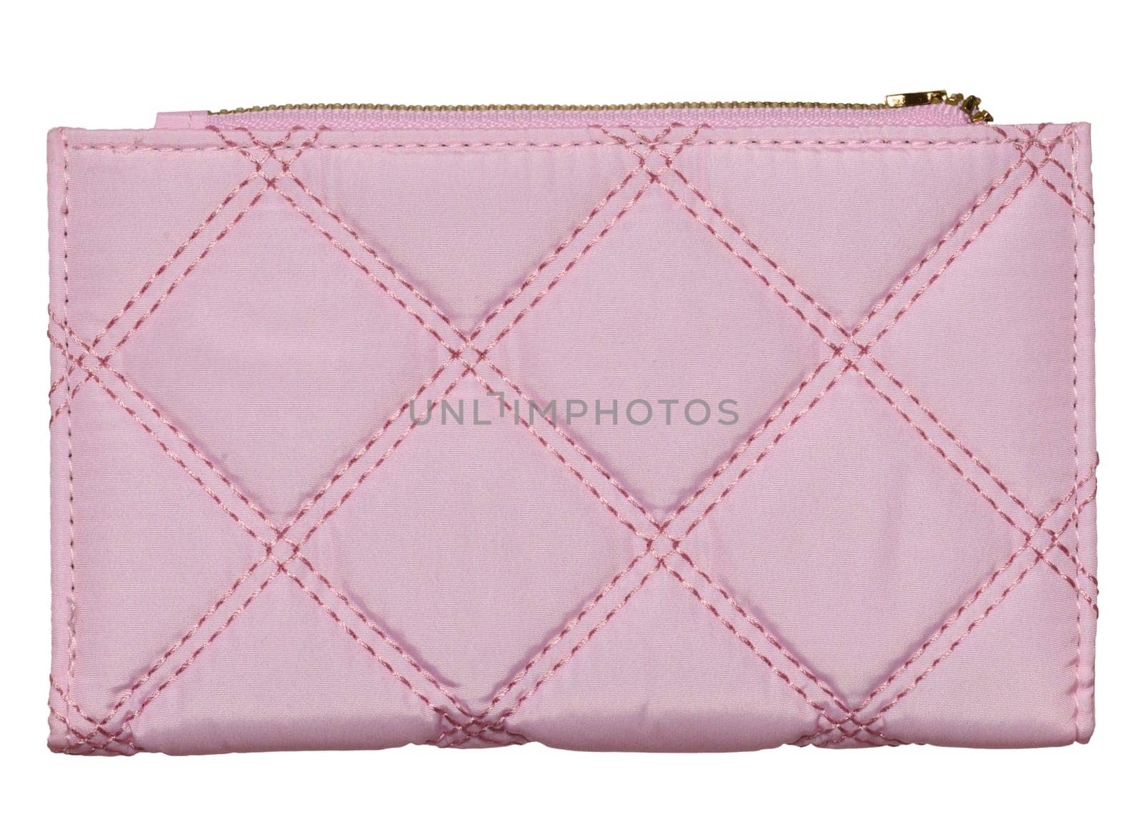 Pink textile wallet on isolated background, close up