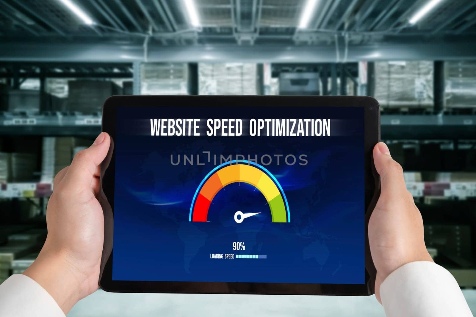 Computer software evaluating website loading speed. Concept of improving website loading speed snugly.