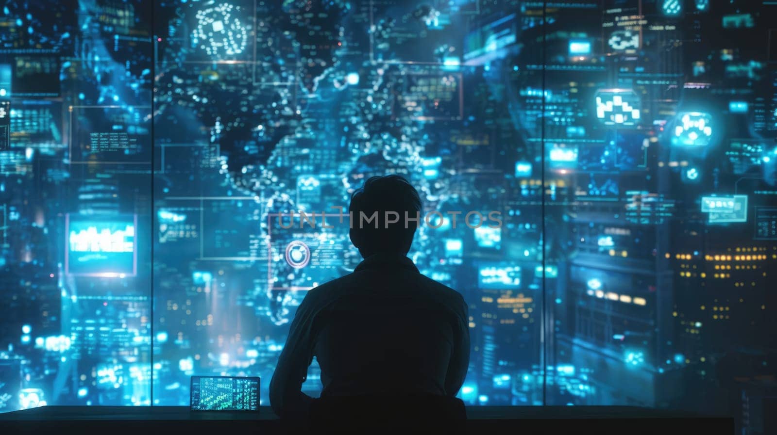 Investor looking financial graph from desktop while thinking about investment. Businessman analyzing stock market statistic chart while planning strategy and making decision for investment. AIG42.