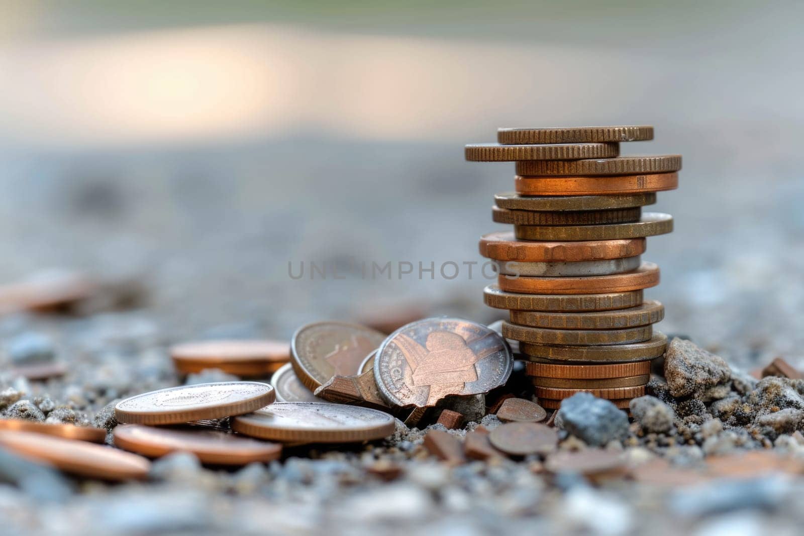 Economic downturn, debt crisis and market crash concept shown by shattering coins AIG41