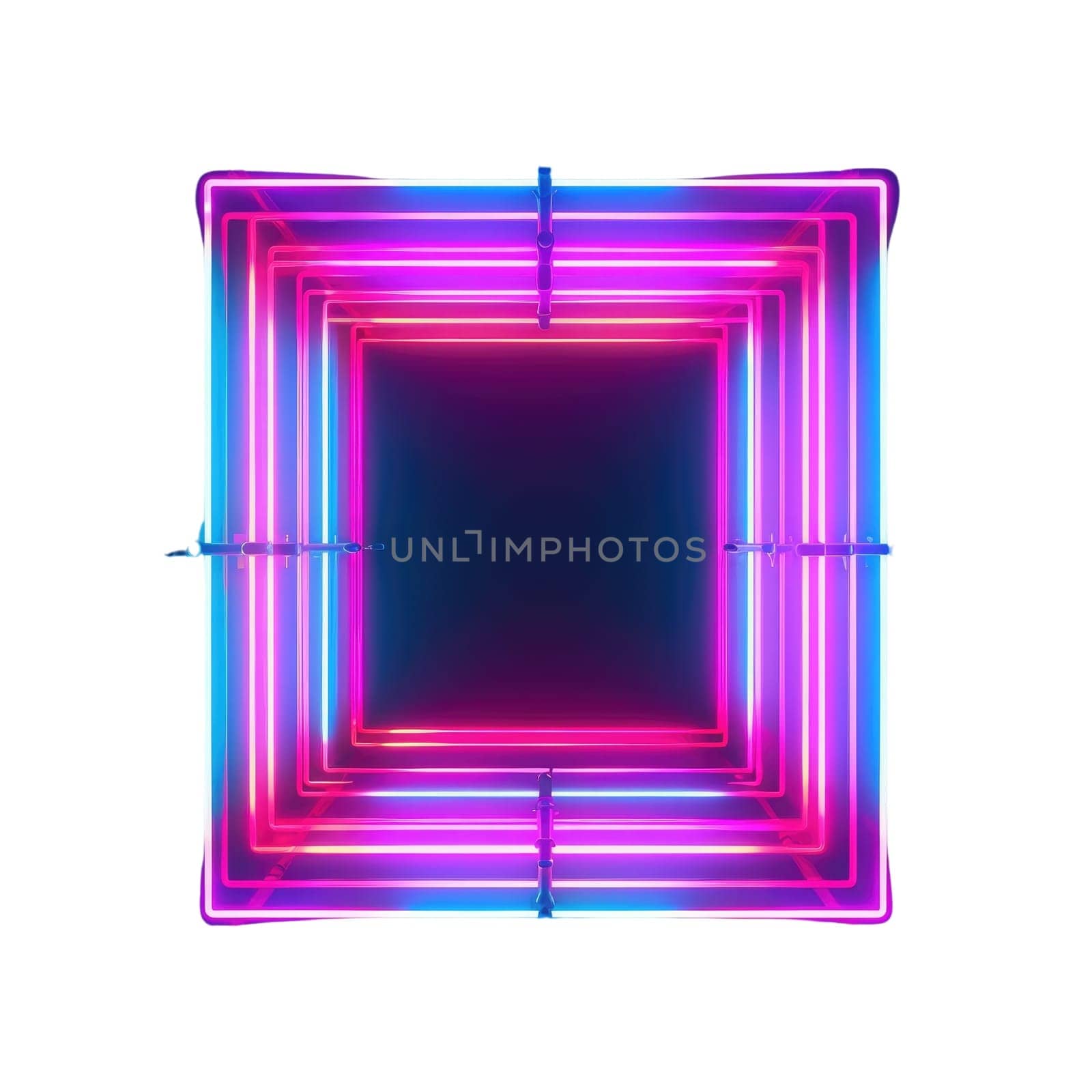 Abstract picture of mysterious geometric shape portal with digital style neon light reflecting set against dark tone background, create futuristic visual ideal for design science fiction frame. AIG35.