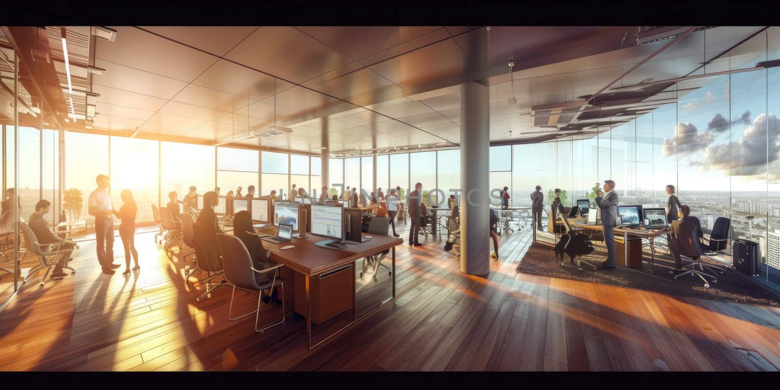 Diverse business people work on laptop while looking at desktop screen and analyze financial data. Investors sitting while trading money currency with stock market statistic display on monitor. AIG42.