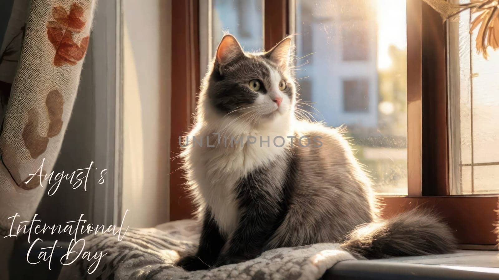 Beautiful grey and white catlooking out the window on a sunny day. by VeroDibe