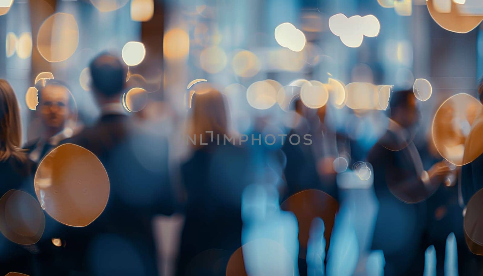 A blurry image of people walking in a city with a bright, colorful background by AI generated image.