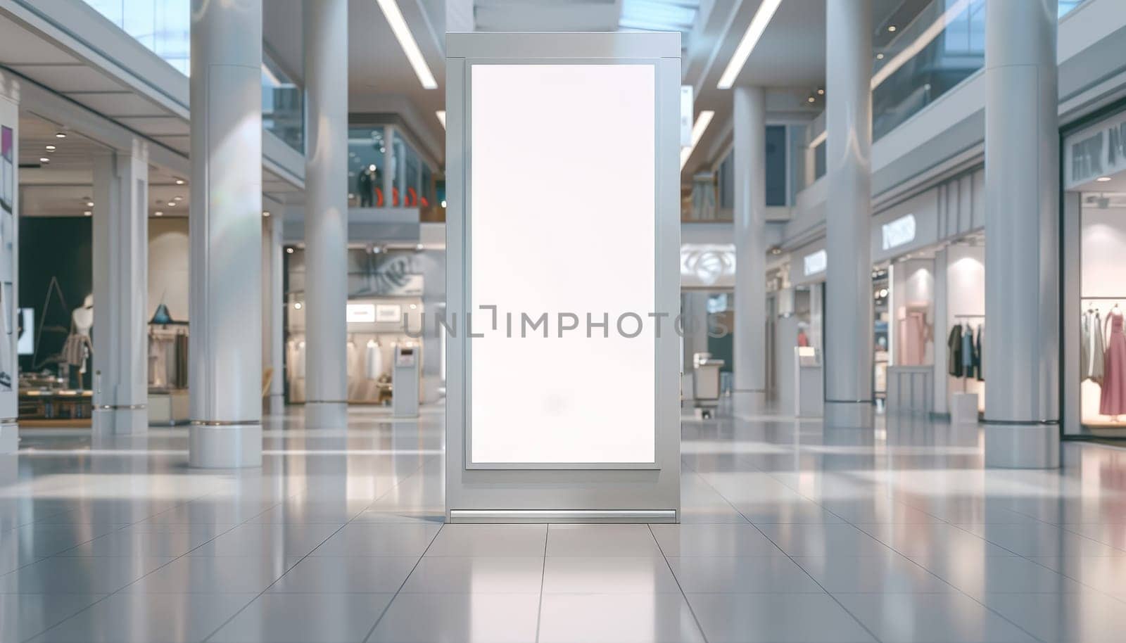 A white sign is in a store with people by AI generated image by wichayada