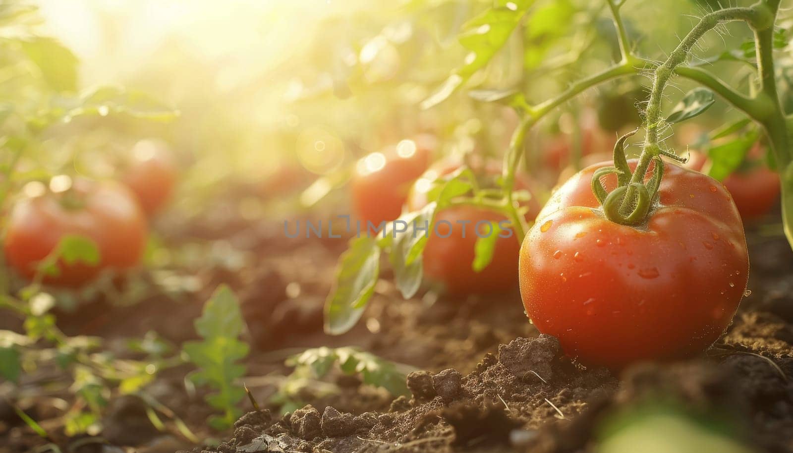 A close up of a tomato plant with three ripe tomatoes on it by AI generated image.