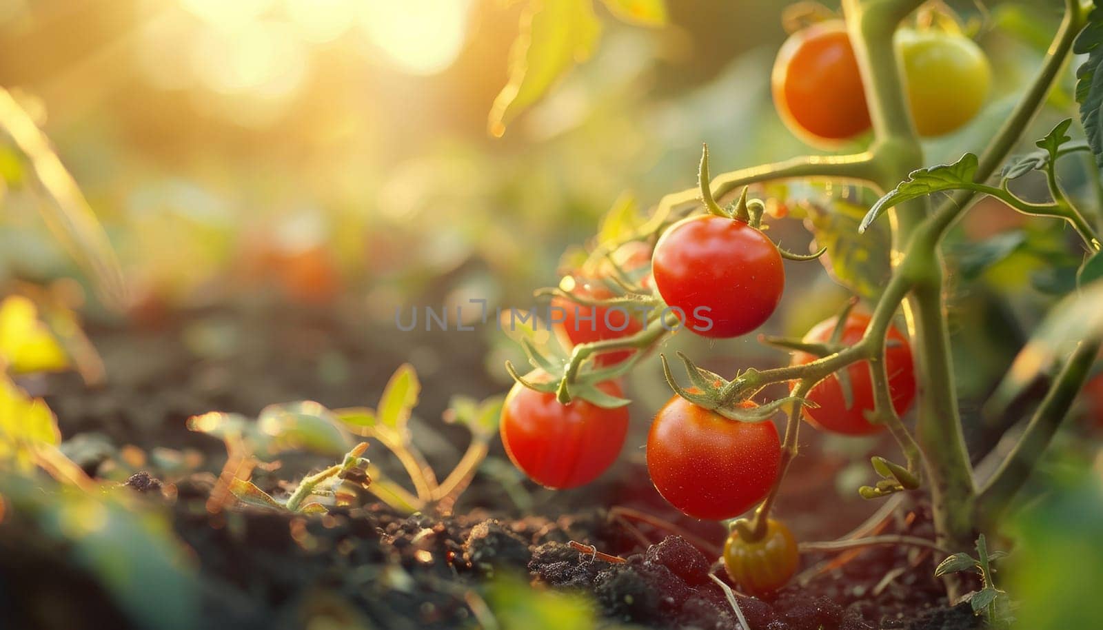 A close up of a tomato plant with three ripe tomatoes on it by AI generated image.