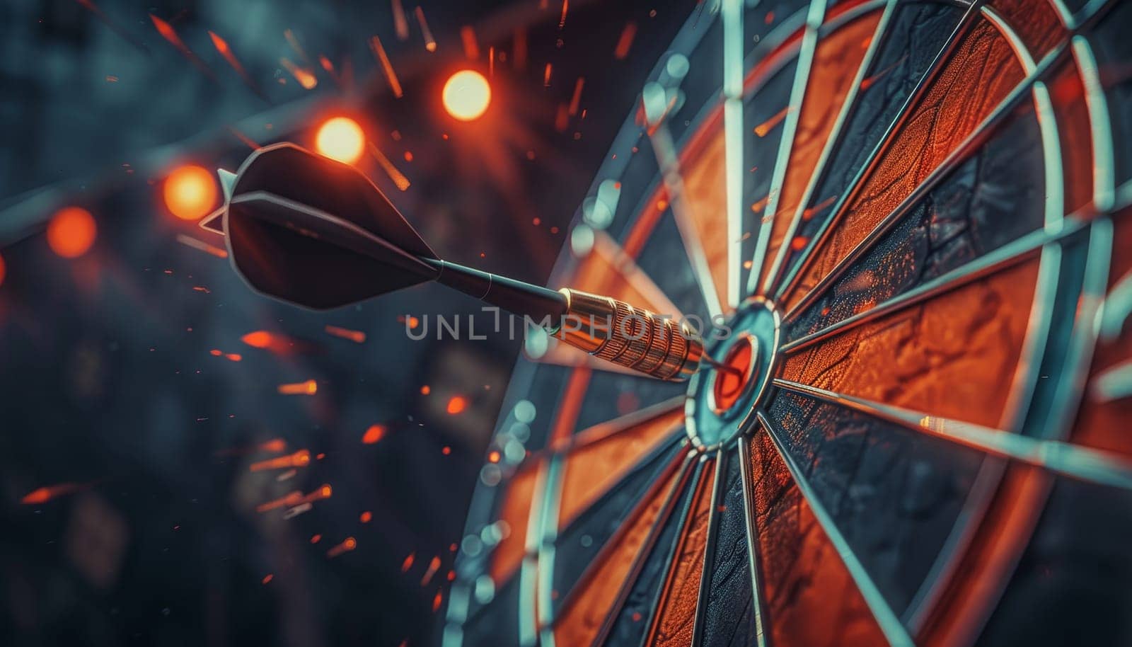 A red arrow is shot at a dartboard by AI generated image by wichayada